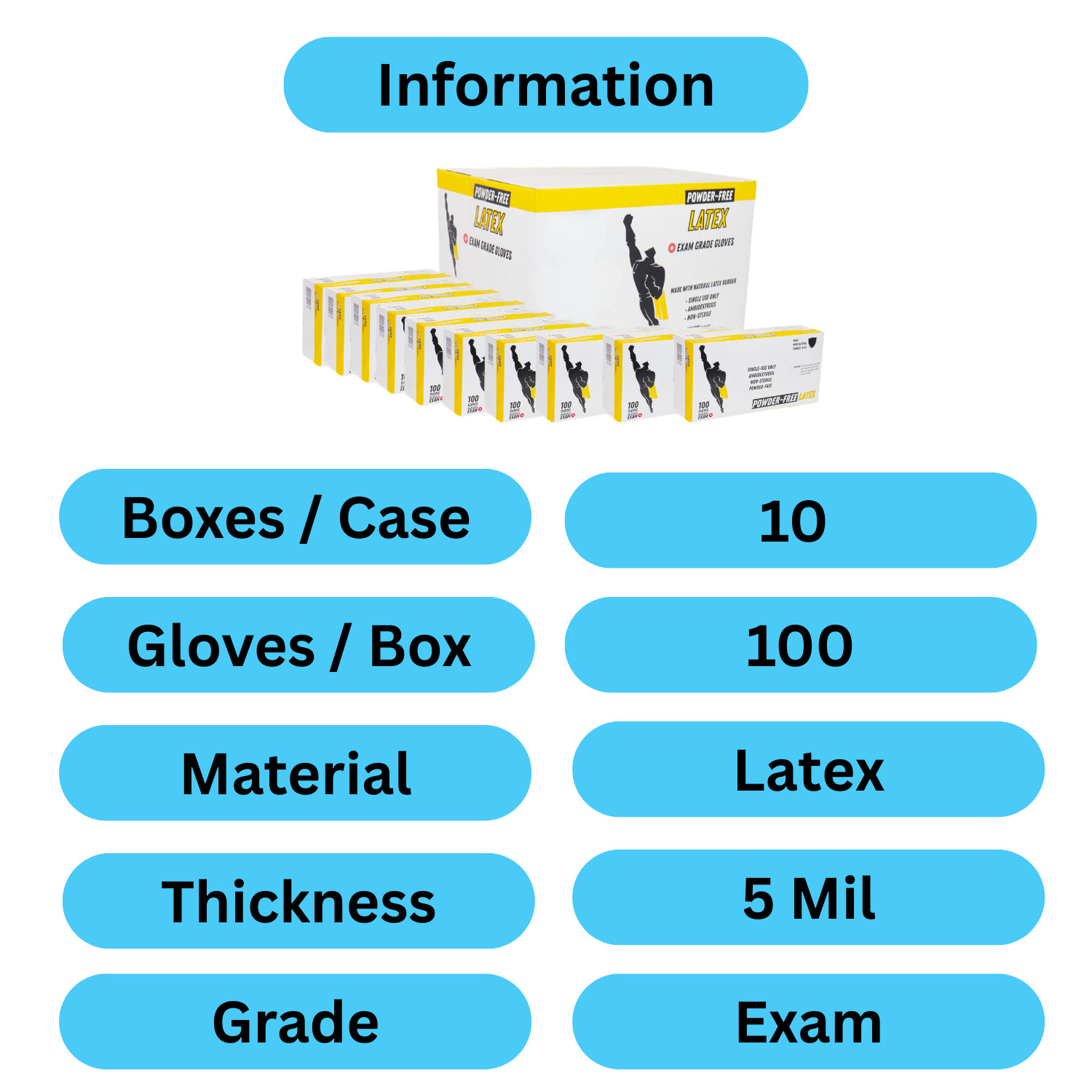 1000 Pcs Powder Free Latex Disposable Exam Gloves Large 4.5 Mil Natural Rubber