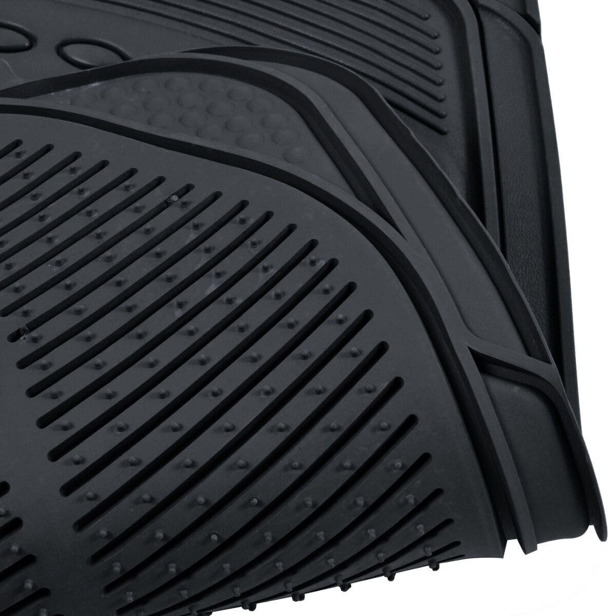 Car Floor Mats All Weather Heavy Duty Trimmable Black 3pc Rubber Front Rear
