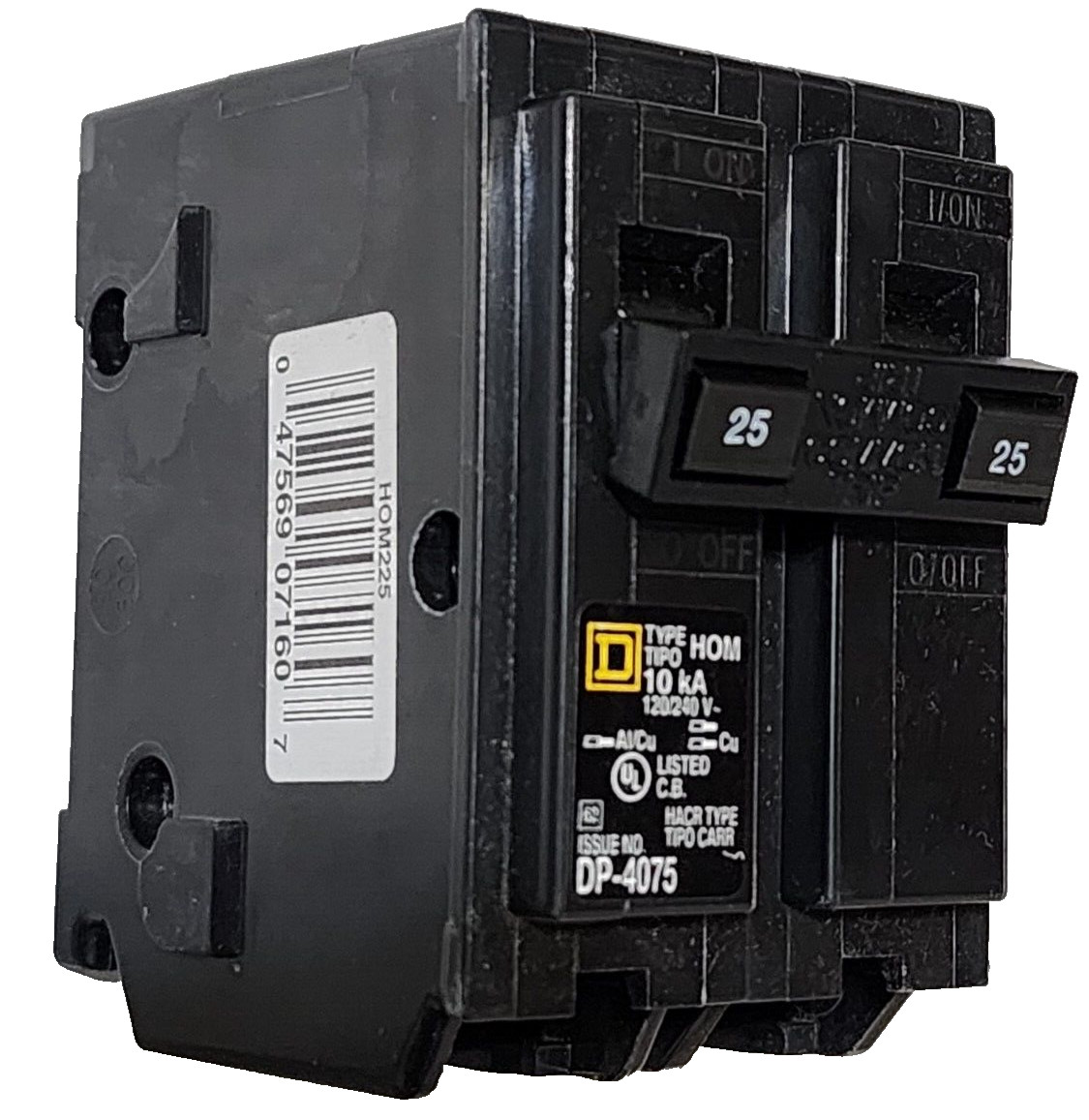 Square D HOM225CP, 2-Pole 25 Amp Plug-On Circuit Breaker 120/240Vac