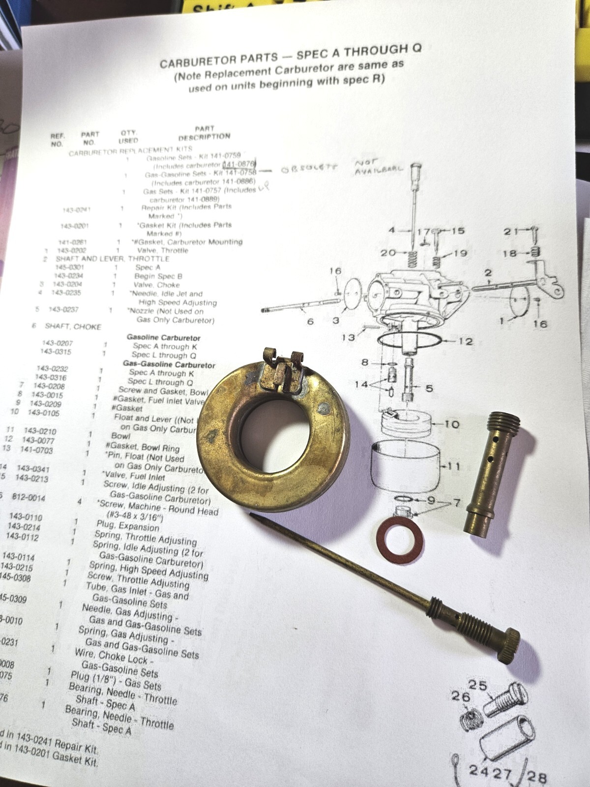 ONAN JC CARTER NOZZLE NEEDLE FLOAT GASKET CARBURETOR PARTS lot FITS JC RJE NOS
