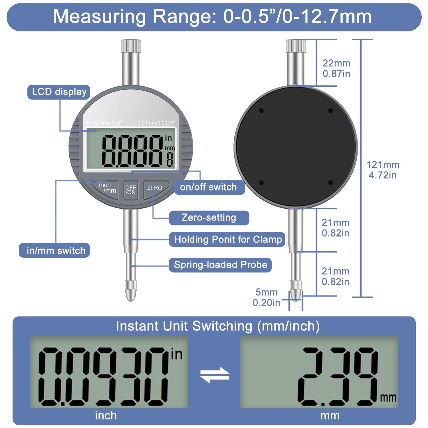 Hdlnkak Digital Dial Indicator Bore Gauges 2-6/0.0005 Engine Cylinder