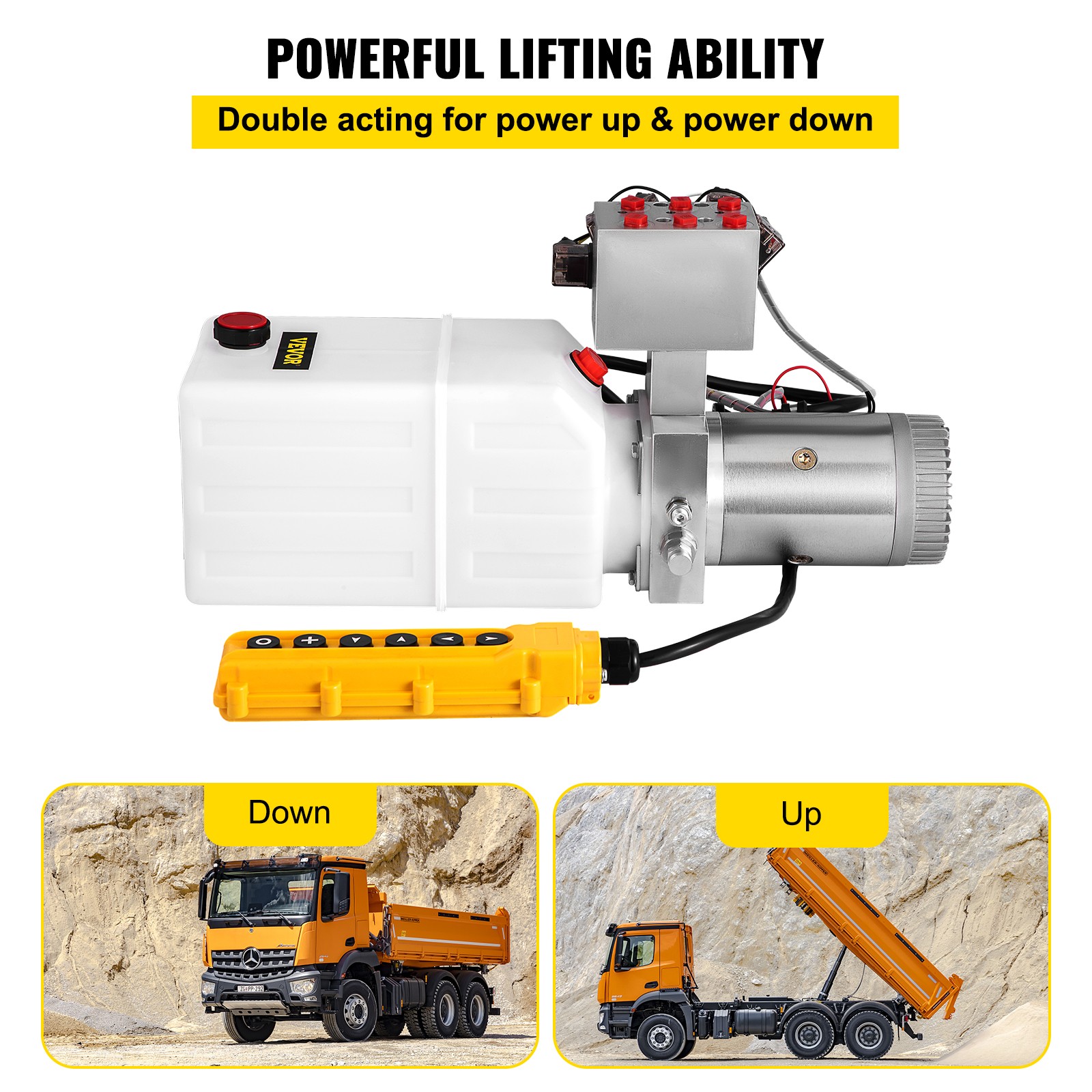 VEVOR 6 Way Hydraulic Pump 12V 6 Quart Double Acting Dump Trailer Control Kit