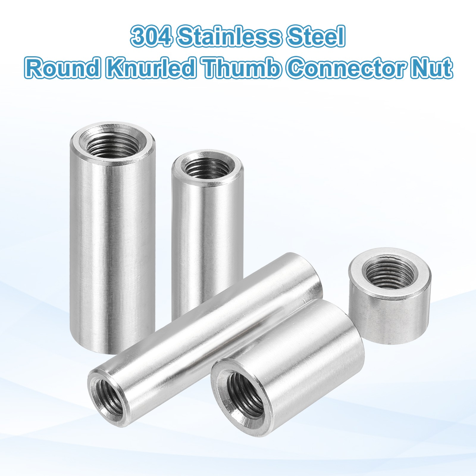 2Pcs M12x1.25mm Pitch 16mm/0.63″ Round Coupling Nuts 304 Stainless Steel