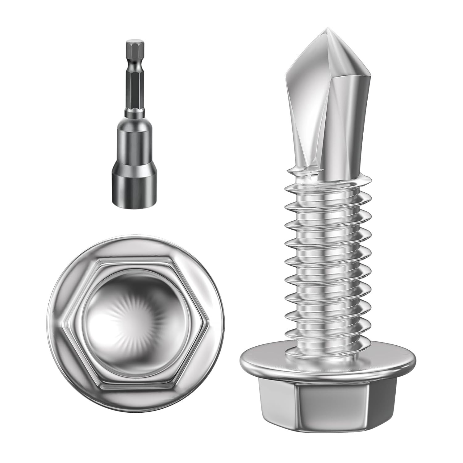 300Pcs Hex Washer Head Self Drilling Screws, 410 Stainless Steel Metal SheetS…