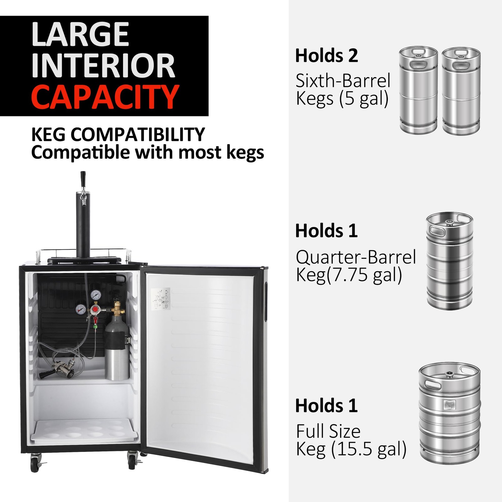 24» Full Size Kegerator Refrigerated Beer Dispenser W Faucet 32°F- 50°F 97/128L