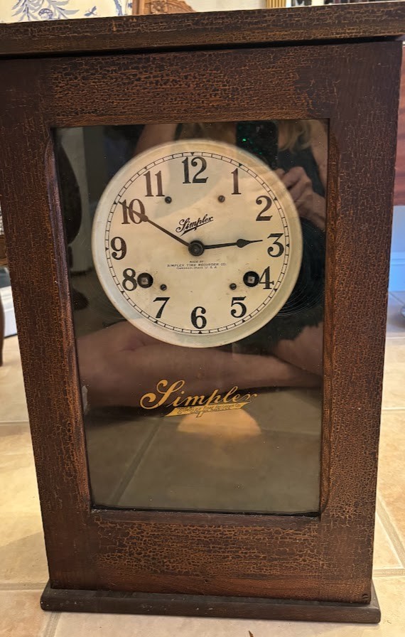 Simplex Time Recorder Clock antique for repair or parts wood no key local only