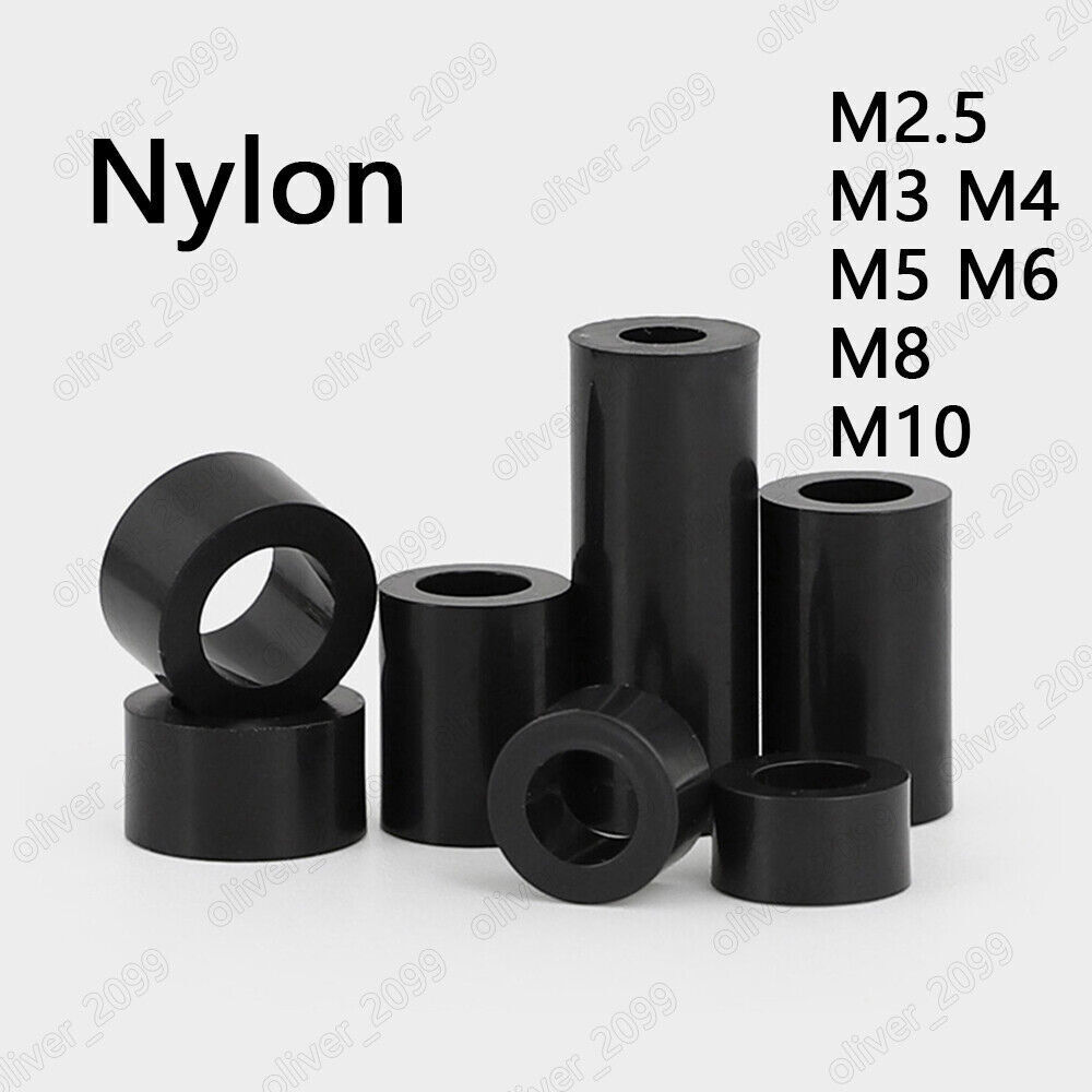 Black ABS Nylon Round Unthreaded Column Standoff Spacers M3 M4 M5 M6 M8 M10