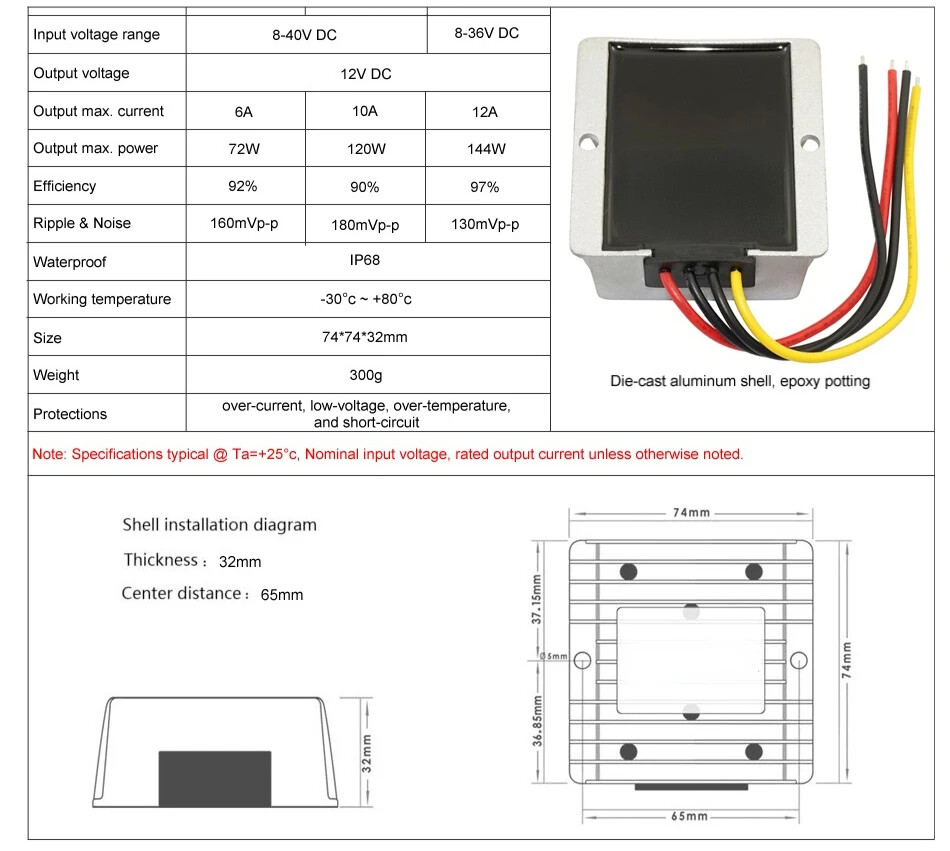 DC boost converter 8V – 40V to 13.8V/12V 25A Voltage Regulator Buck Step down/UP