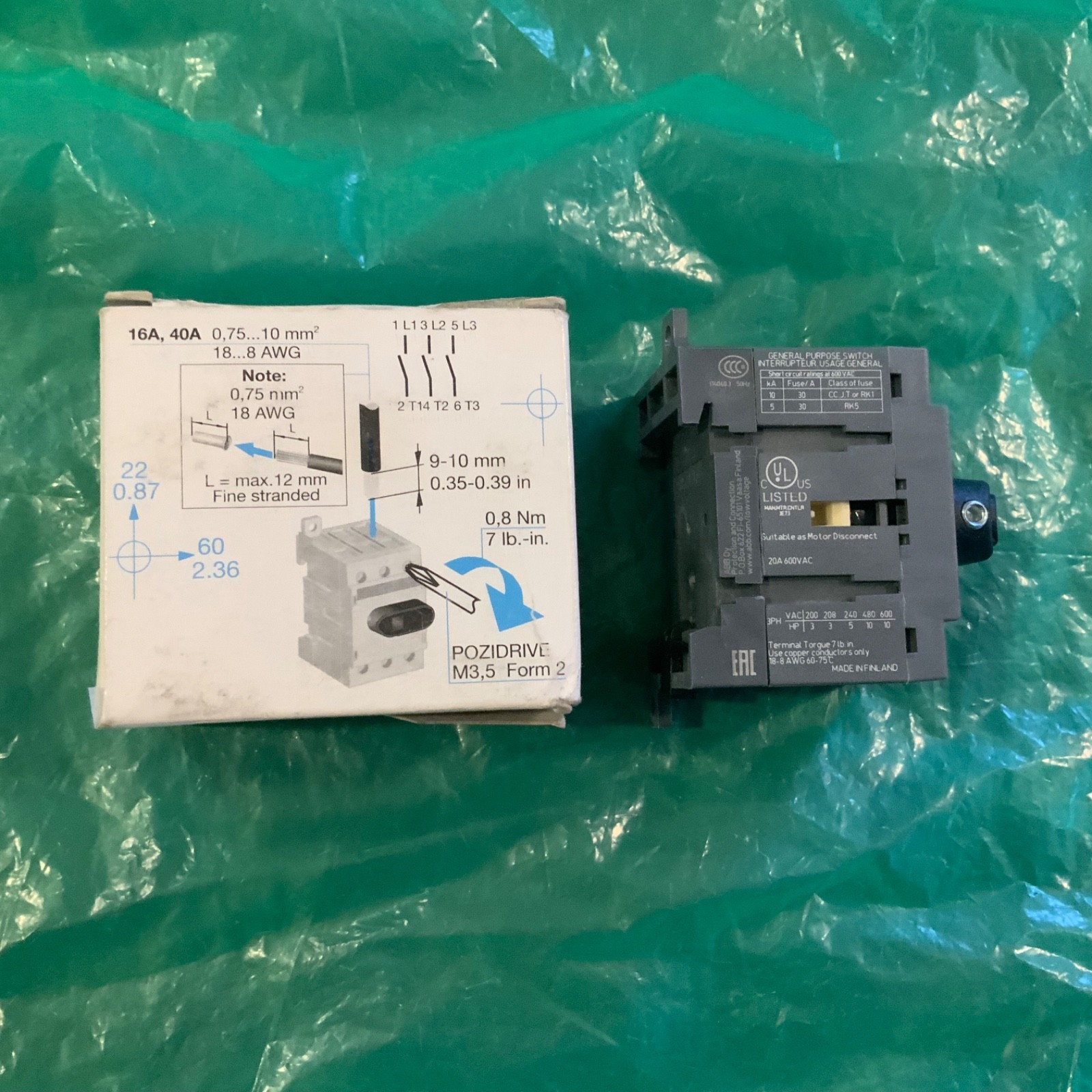 ABB OT16F3 Switch Disconnector 1SCA104811R1001 MADE IN FINLAND