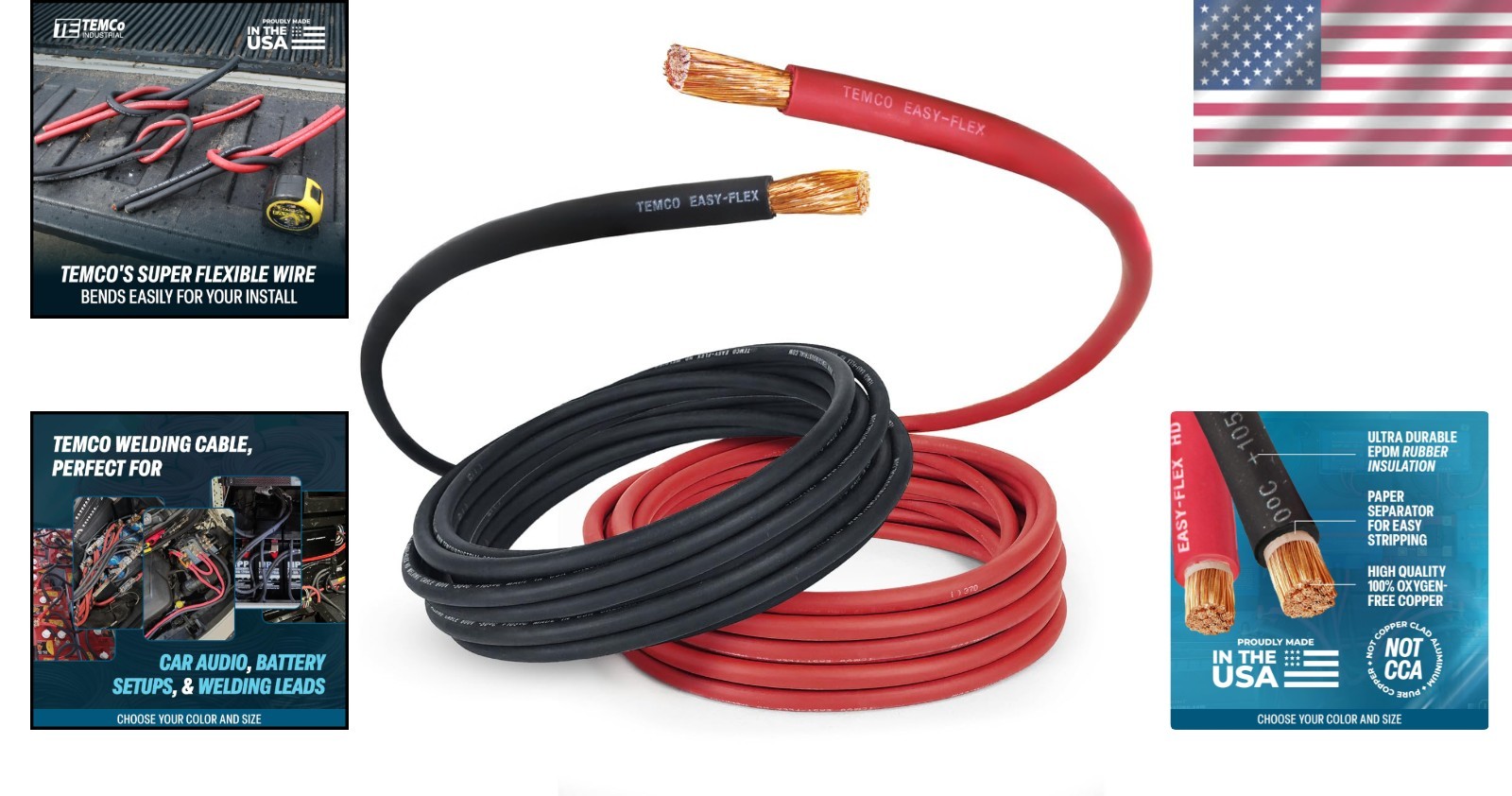 Flexible Pure Copper Welding Cable – 20 Ft Black + 20 Ft Red