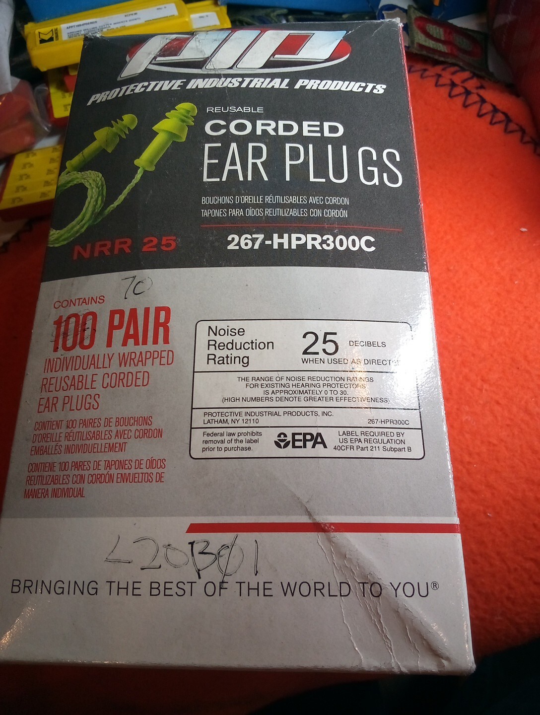 Box Of 100 PIP Industrial Products 267-HPR300C Nrr25 Disposablecorded Ear Plugs