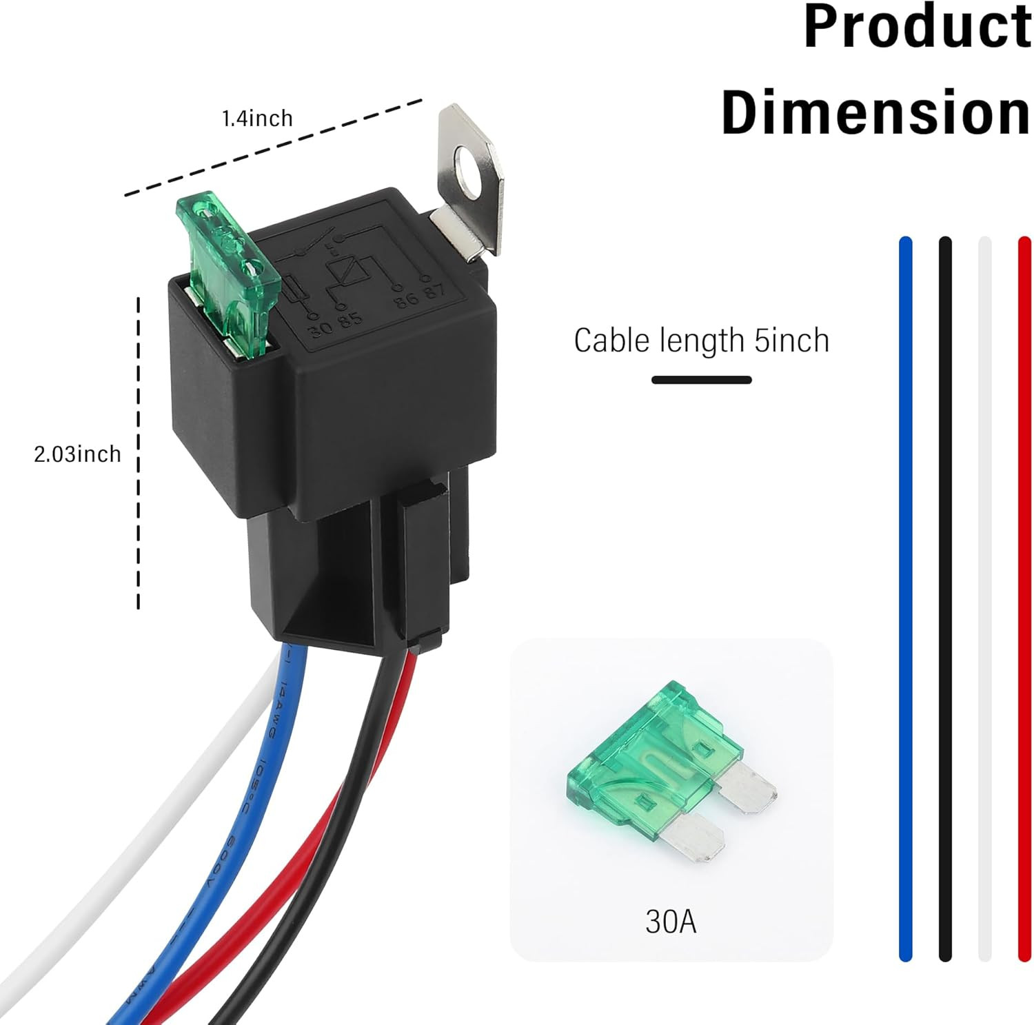 4Pin 12V Relay with 30A Fuse,Spst Normally Open Car Relay with 14 AWG Harness,Un