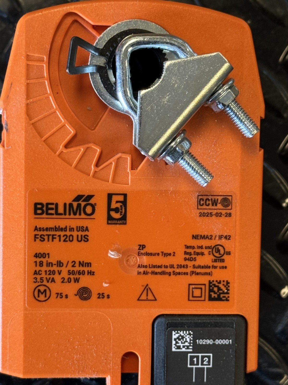 Belimo FSTF120-S US Actuator 120V 18 in-lb Spring Return – New Unused