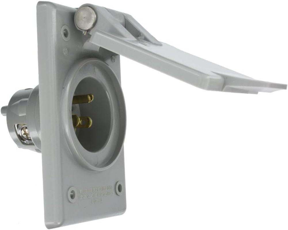 Straight Blade Flanged Male Power Inlet Receptacle 15 A 125 V Nylon Face