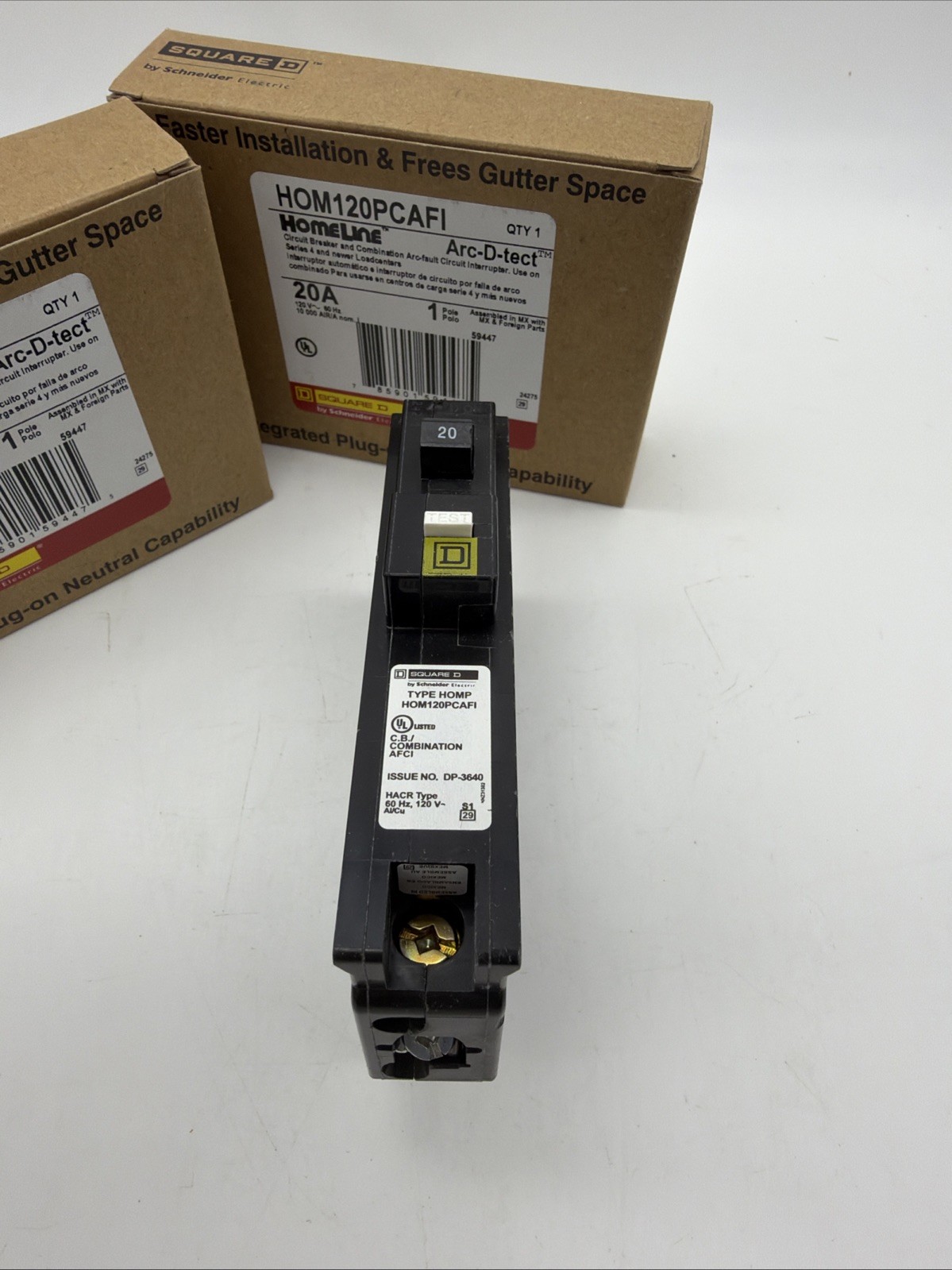 SQUARE D HOM120PCAFI AFCI CIRCUIT BREAKER 20A 1-POLE PLUG-ON NEUTRAL -3 PACK