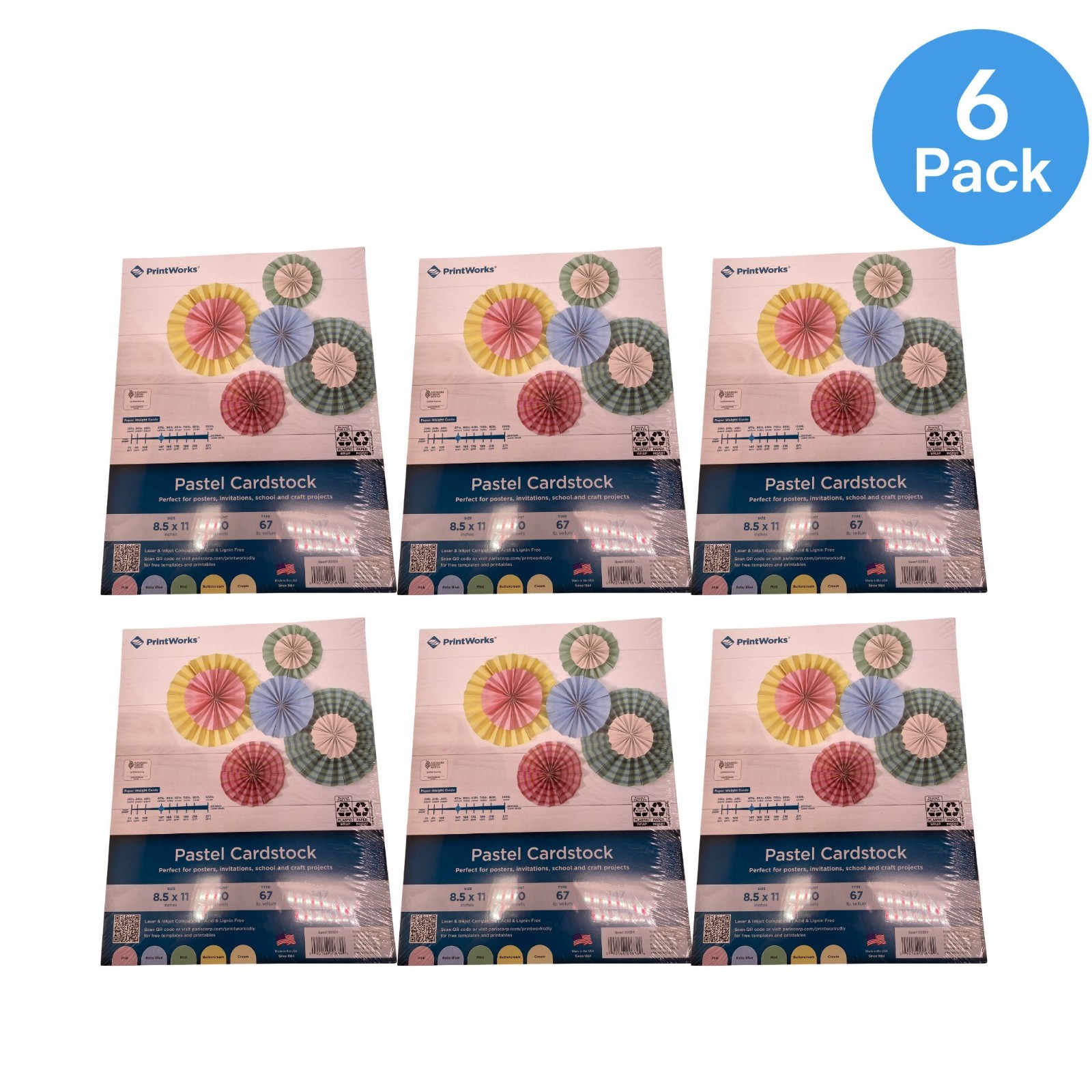 PrintWorks Pastel Cardstock 8.5×11 67 lb Craft Paper 300 Sheets 6 Pack New