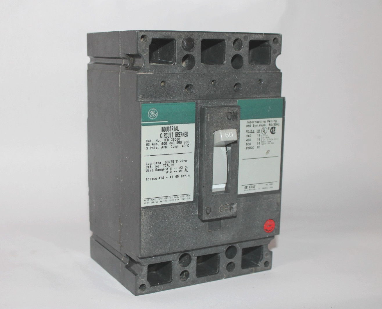 *NEW* GE TED136060 60A 3 Pole 600V Thermal Magnetic Molded Case Circuit Breaker