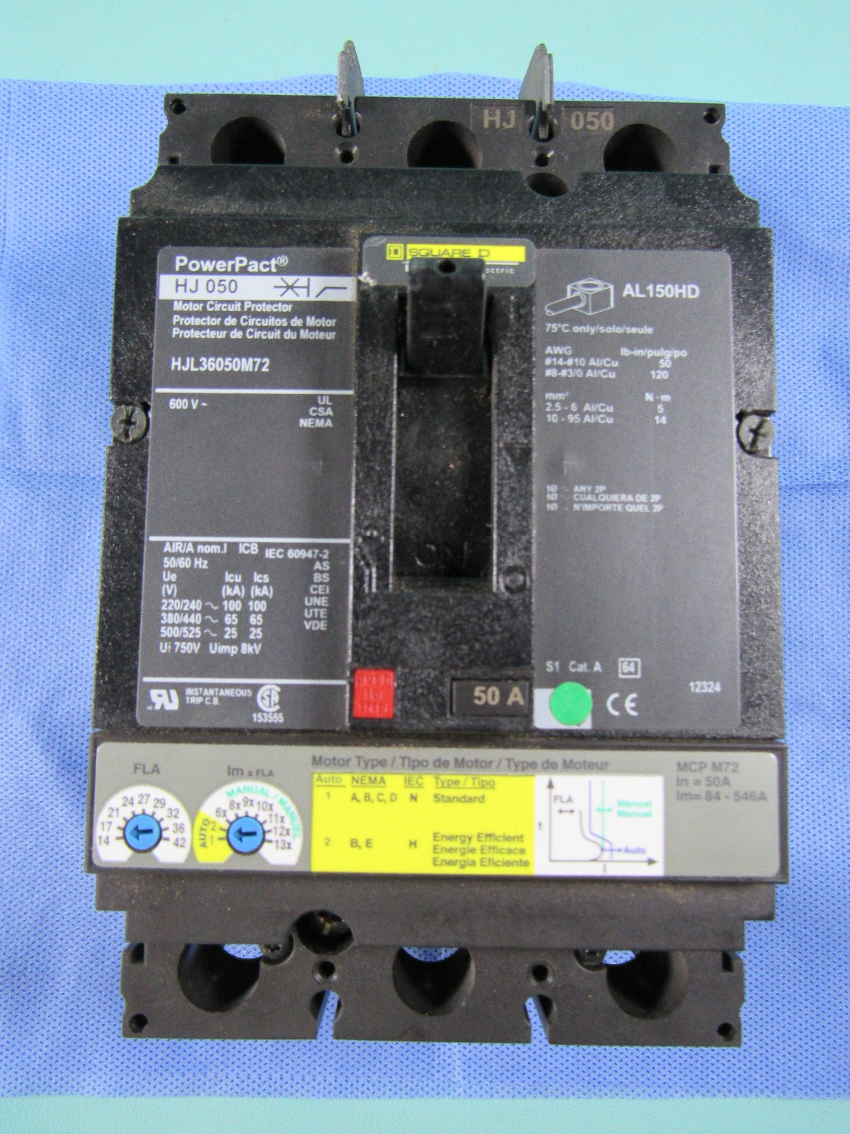 Square D Powerpact HJ 050 Circuit Breaker HJL36050M72 50A Trip 600V 3P 50 Amp