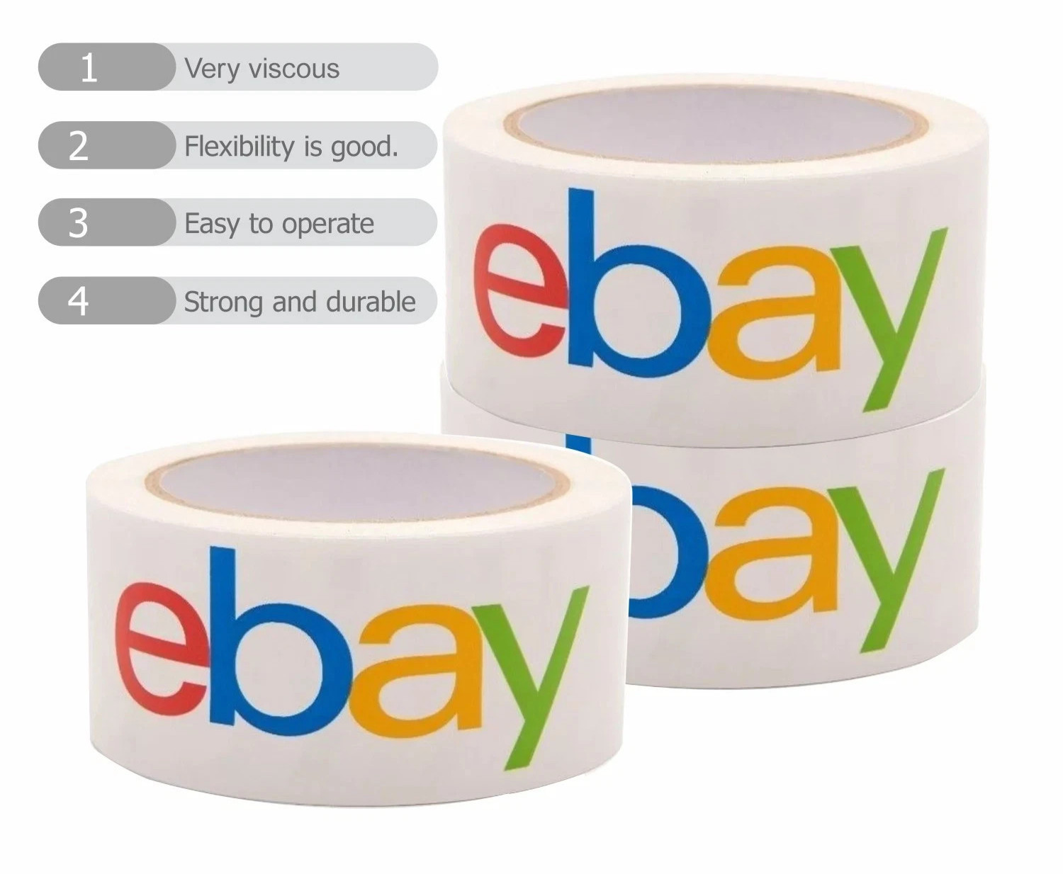 12 ROLLS Official eBay Branded Logo BOPP Shipping Tape White w Color 2″ x 75 yds