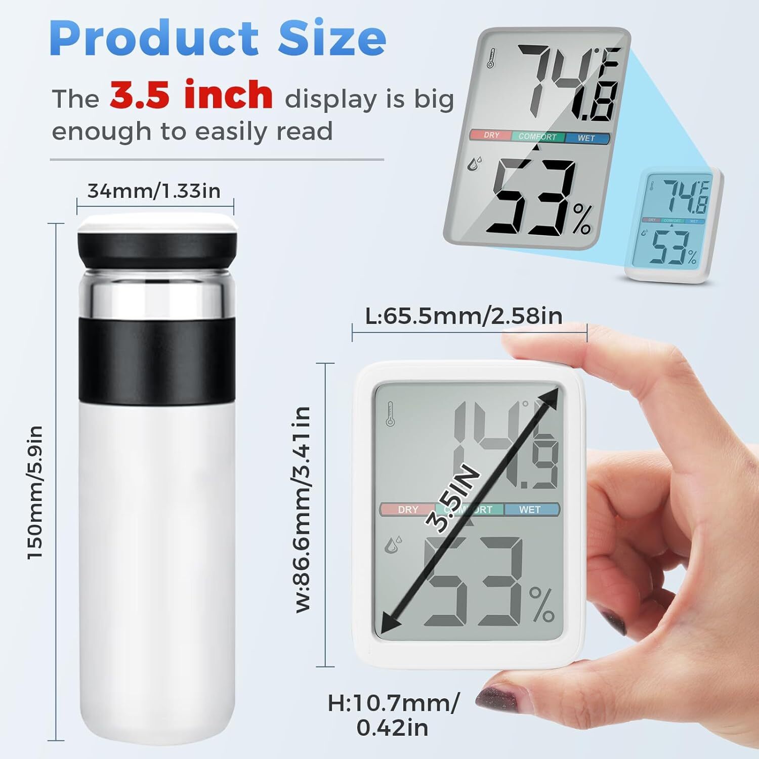 Digital Thermometer Hygrometer, Large LCD Screen Room Thermometer…