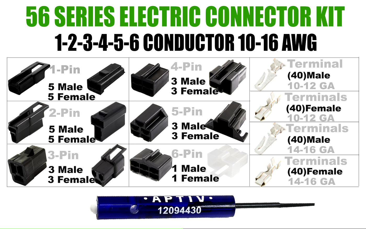 201pcs, Delphi Metri-Pack 56 Series 1-2-3-4-5-6 PIN Connector w/10-16 AWG w/tool