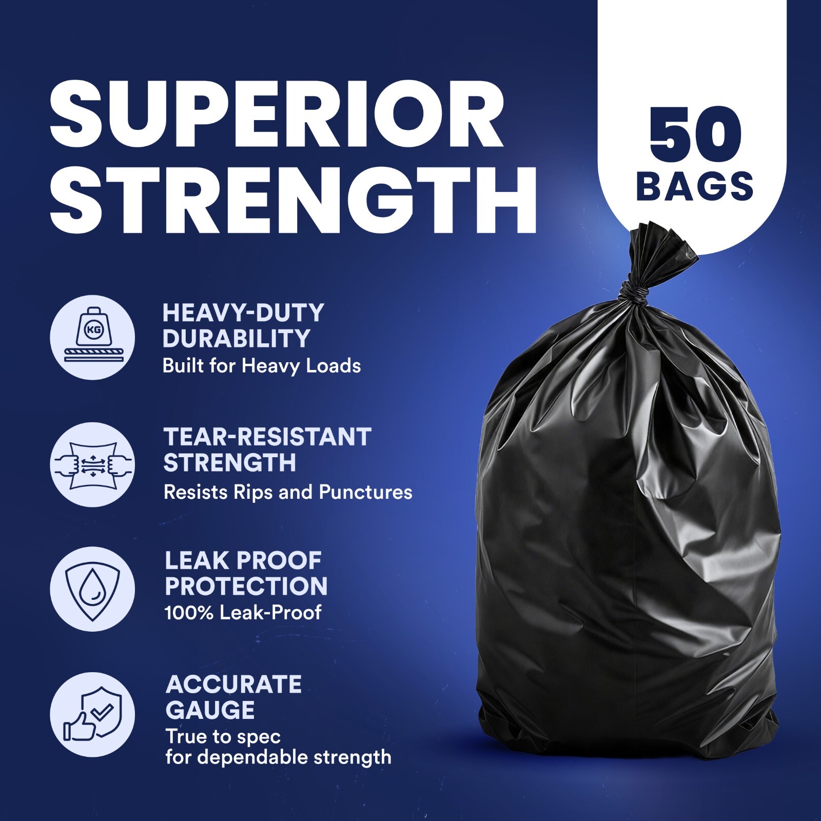 Plasticplace 55-60 Gallon Trash Bags – Black, Case of 50 Garbage Bags