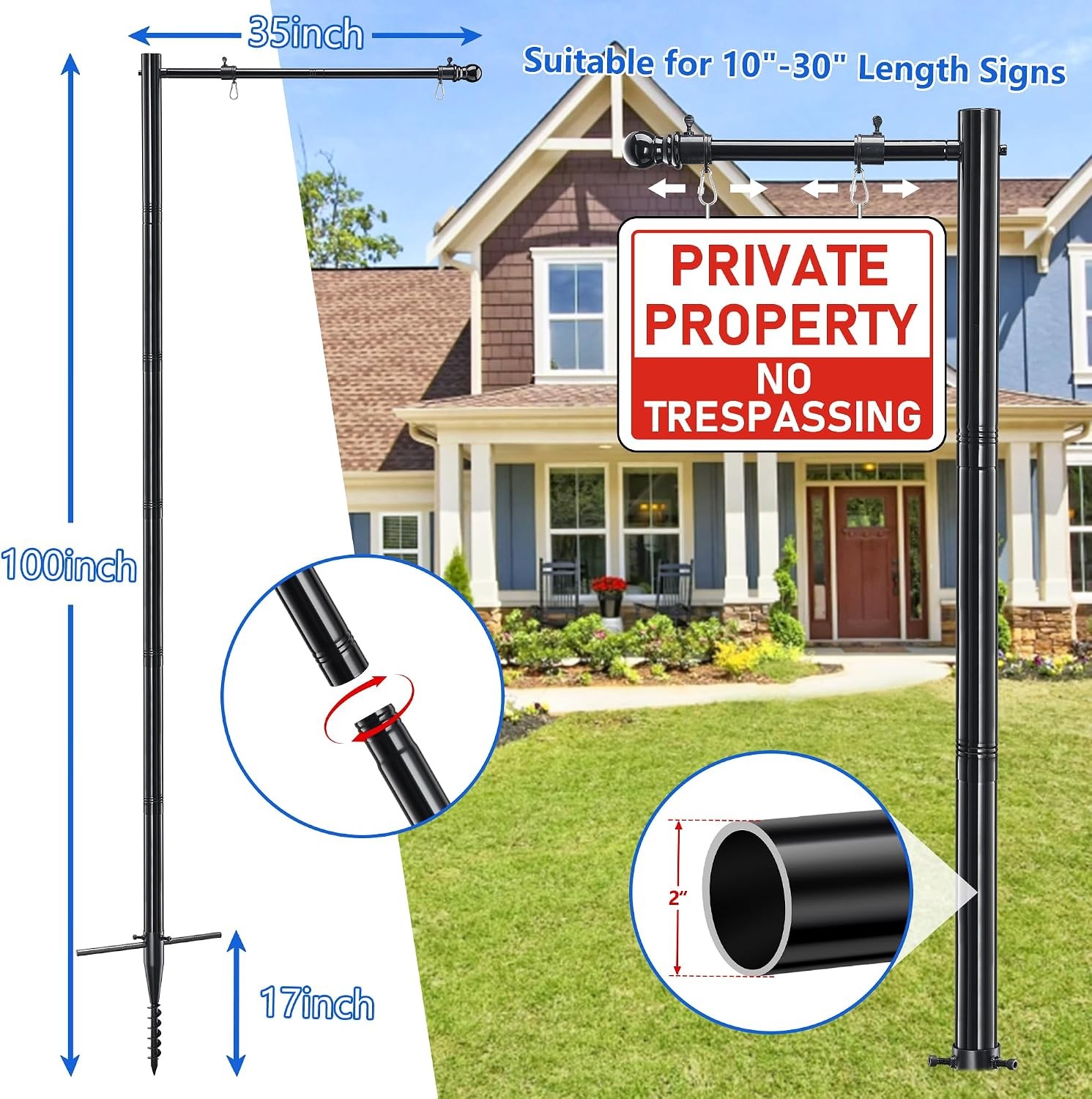 Real Estate Sign Post, 100 inch Realtor Yard Post for Sale 100″, black