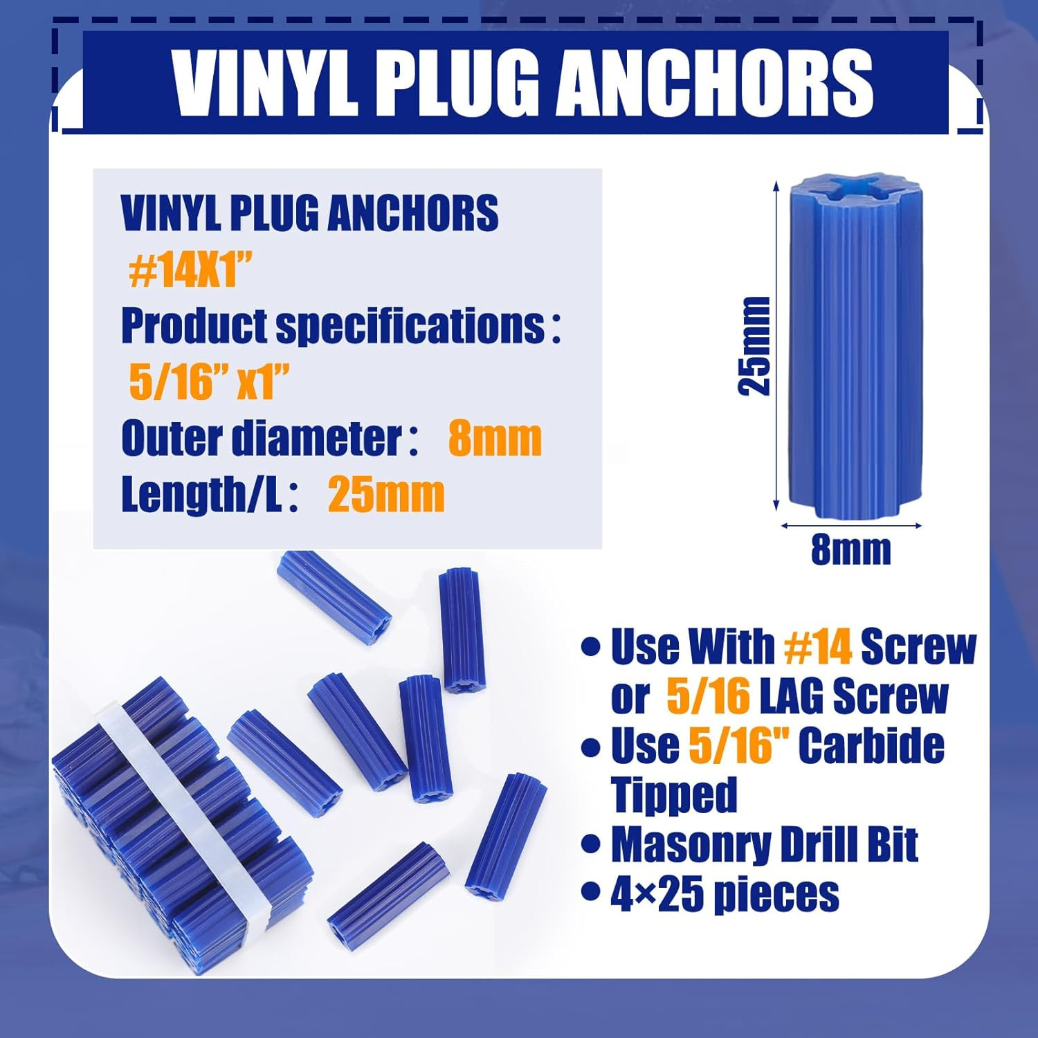 100 Pcs Expanding Plastic Concrete Anchors Screw Anchors Drywall Wall Expansion