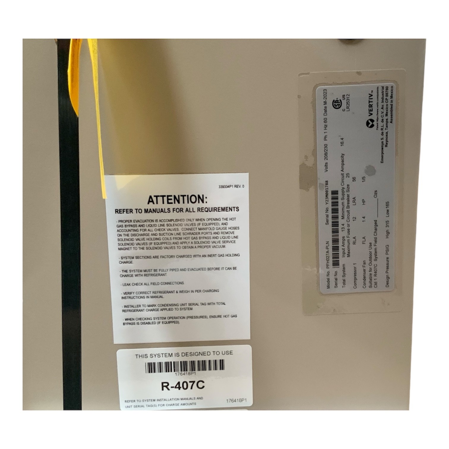 Vertiv Liebert PFH027A-PLN Outdoor Condensing Unit R-407C 208/230V 1Ph
