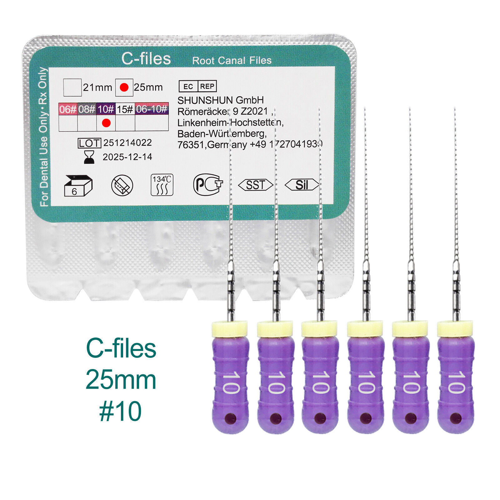 6 Pcs/Pack Dental 21/25mm C-Files Endo Root Canal File Stainless Steel Hand Use