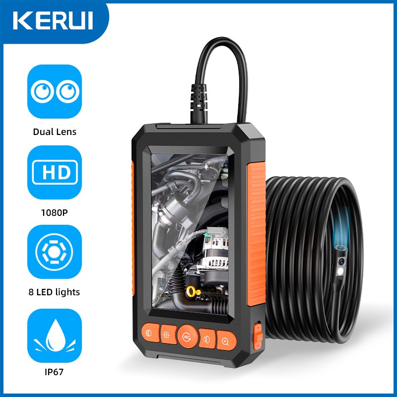 IP67 Rated Dual Lens Snake Inspection Camera 10M Cord Built-in LCD Screen