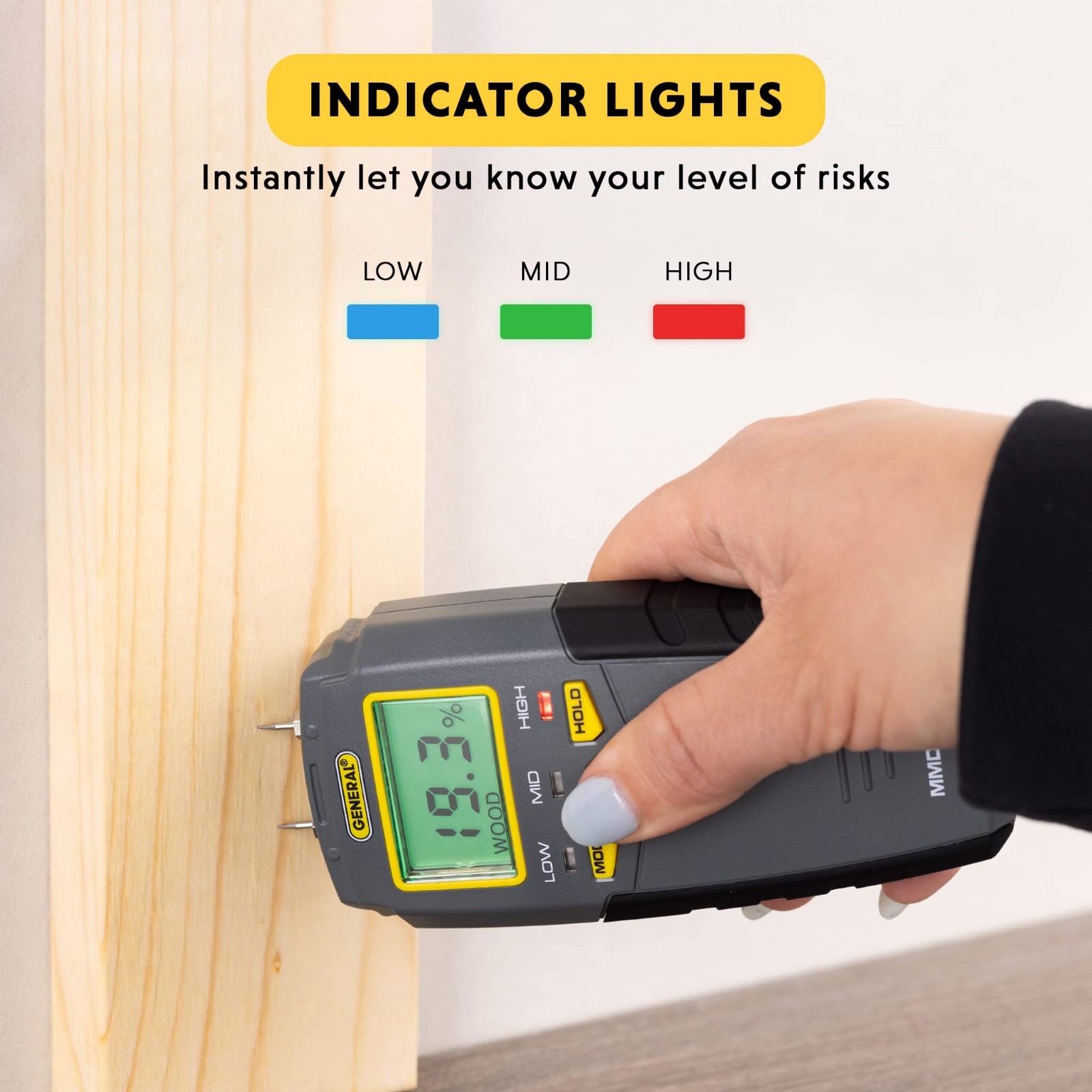 Digital Moisture Meter & Water Leak Detector – Pin Type, Backlit LCD, Alerts