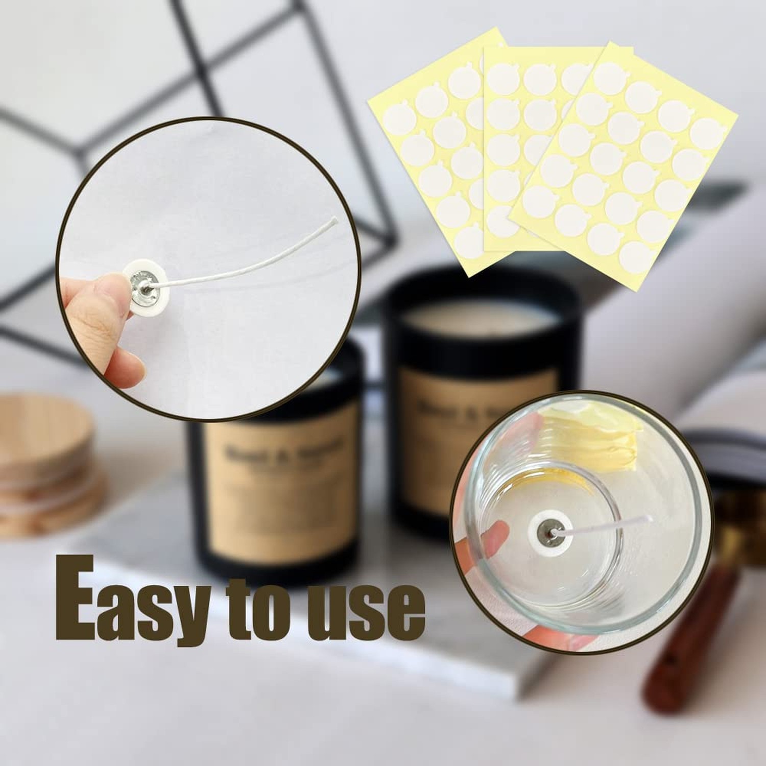 HANWER 240 PCS Double-Sided Candle Wick Stickers, Heat-Resistant Candle Stick…