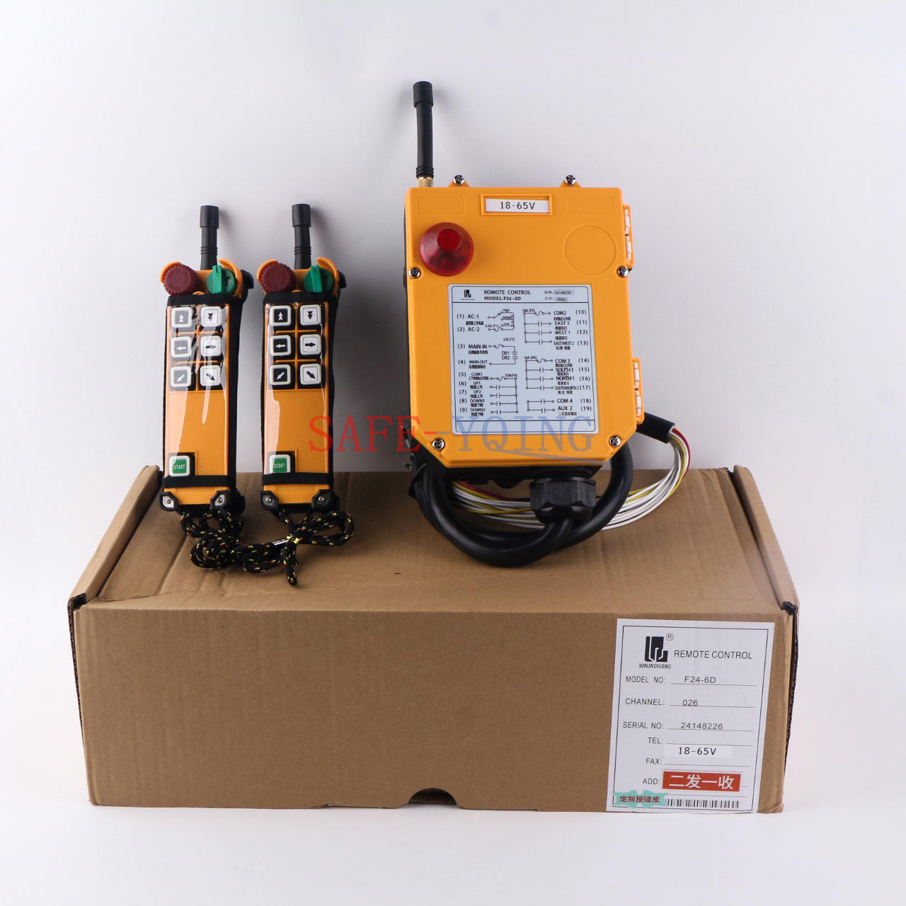 2 Emitter +1 Receiver Hoist Crane Radio Wireless Remote Control F24-6D 18~65V