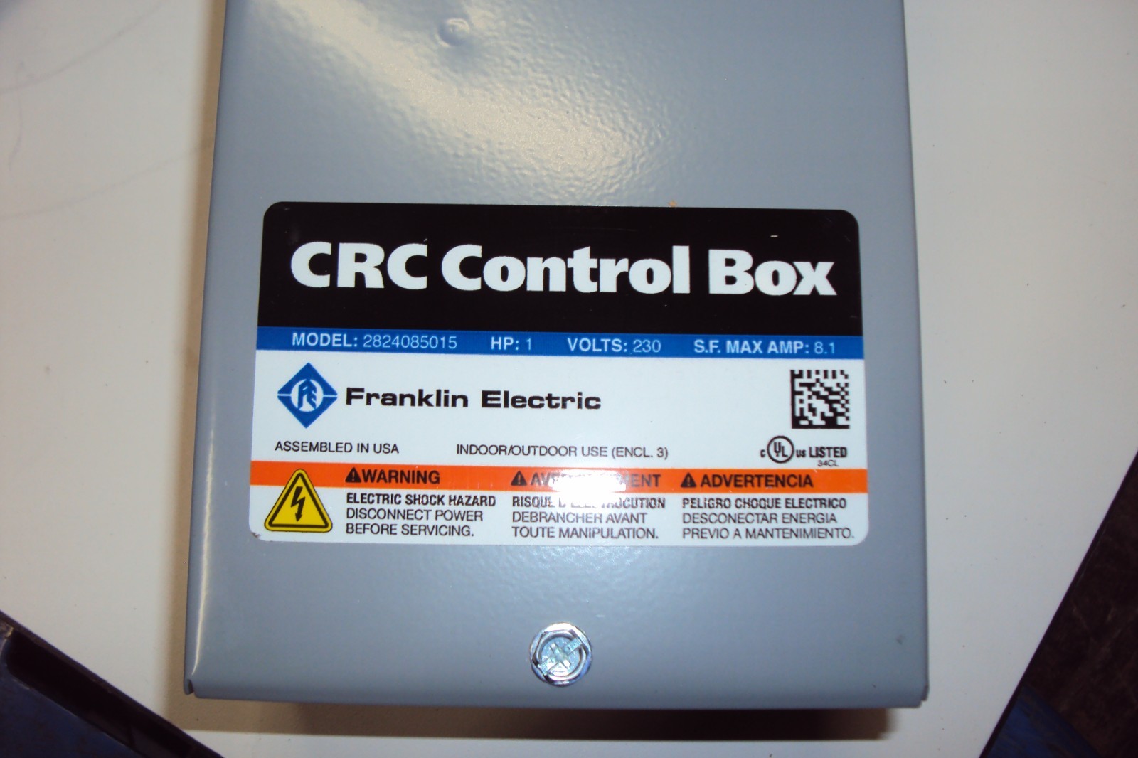 Franklin 2824085015 CRC Control Box 230V , 60Hz , 1 HP , 1 PHASE ,, .075 KW
