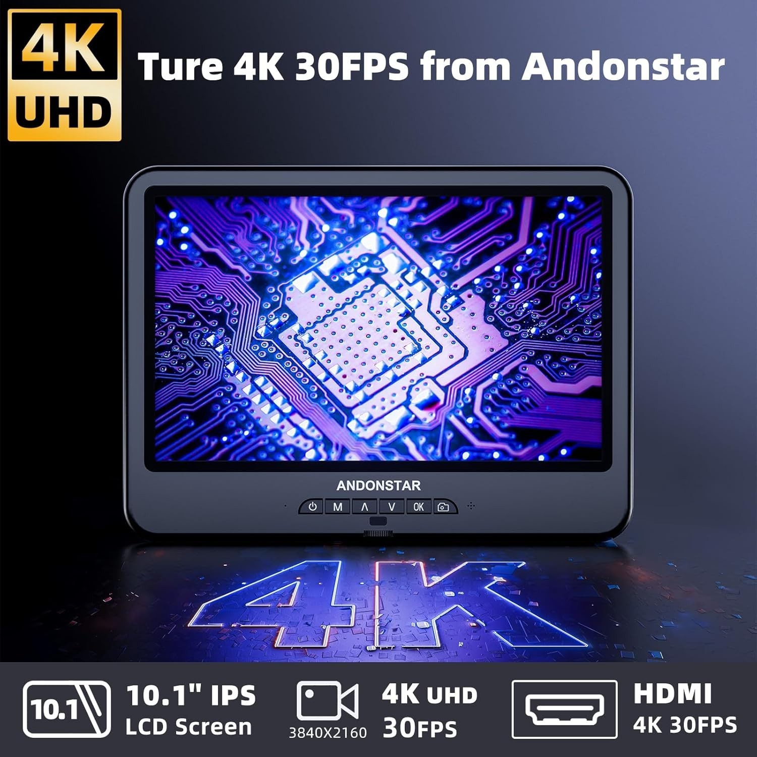 Andonstar AD208S-FA 4K HDMI Digital Microscope with 10.1″ Screen for Adults, Met
