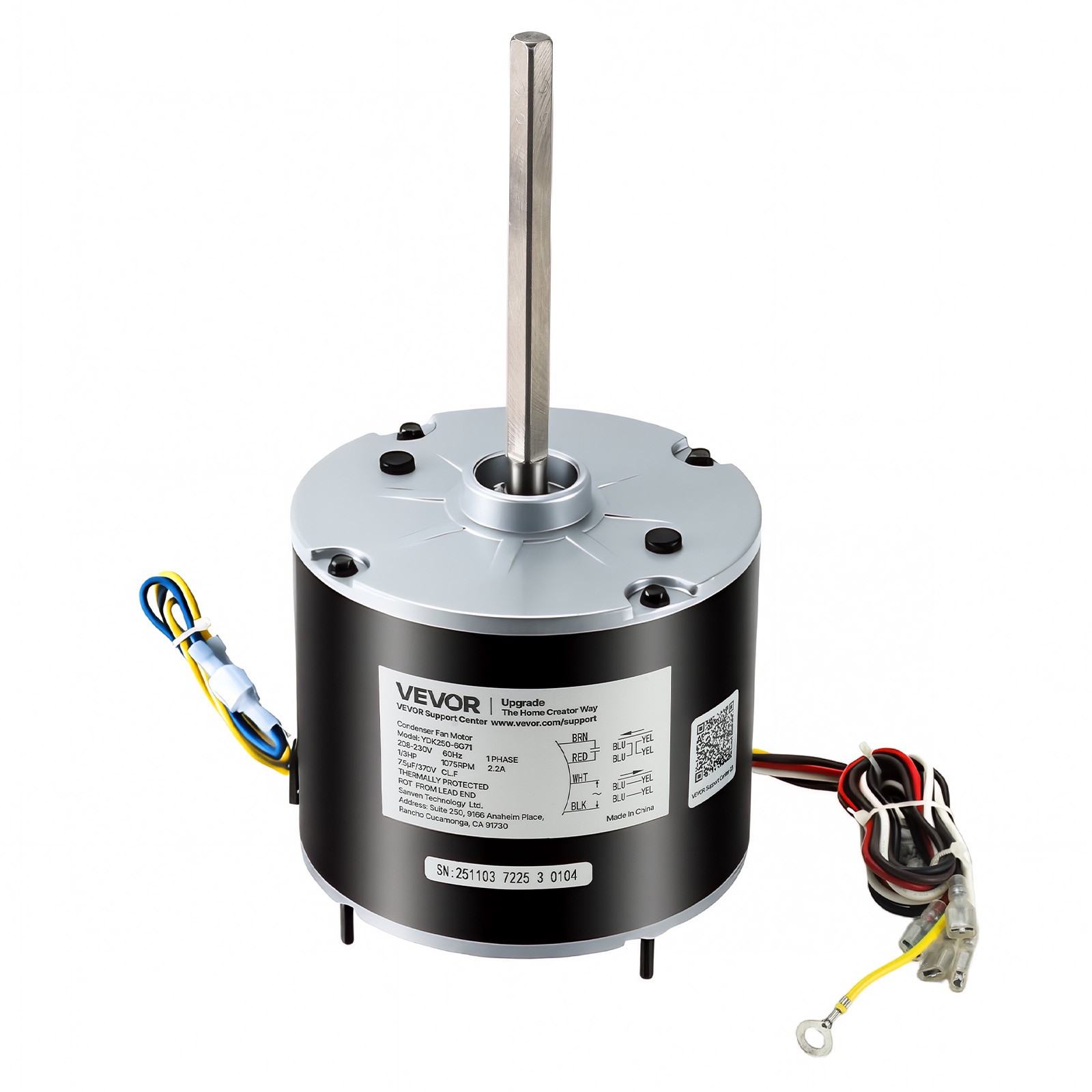 VEVOR Condenser Fan Motor with Capacitor 1/3HP 1075RPM 208-230V CW/CCW Rotation