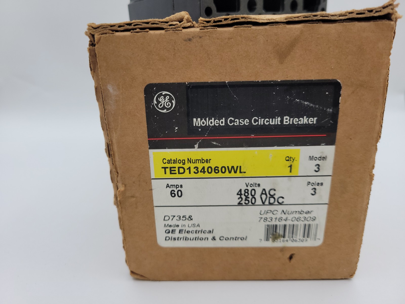 General Electric TED134060WL Bolt-On Circuit Breaker 60A 3P 480VAC 18KA TED