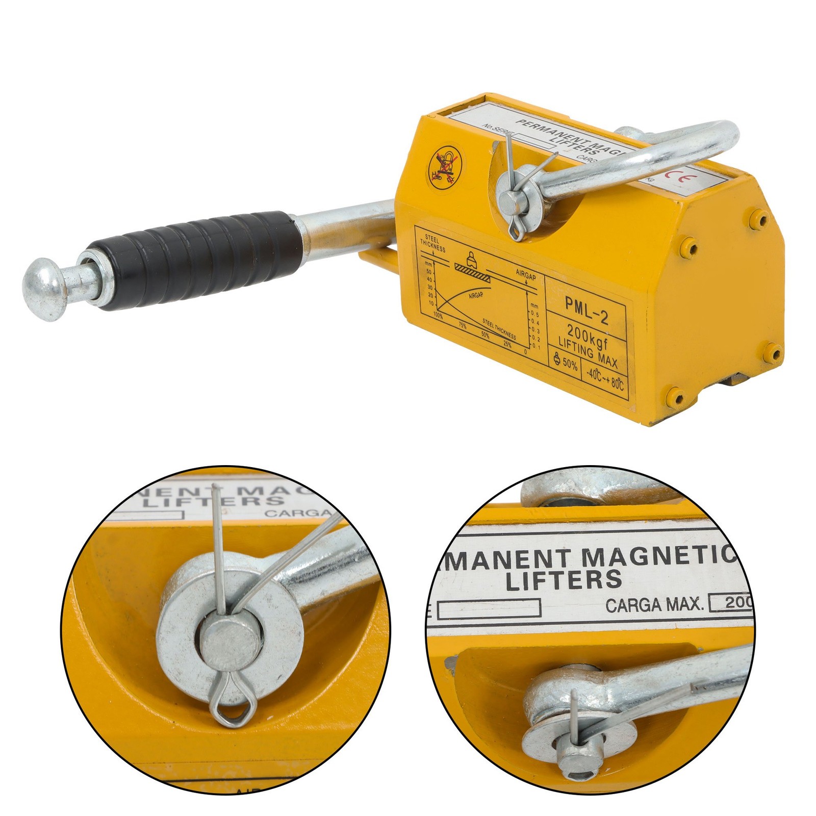 440lbs/200kg Permanent Magnetic Lifter 2.5 Safety Factor Lifting Magnet Yellow