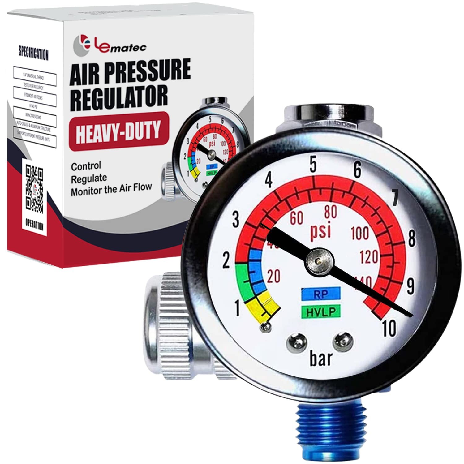 LE Lematec AR-01 Air Compressor Regulator ¼ NPT. Air Pressure Regulator 0-150…