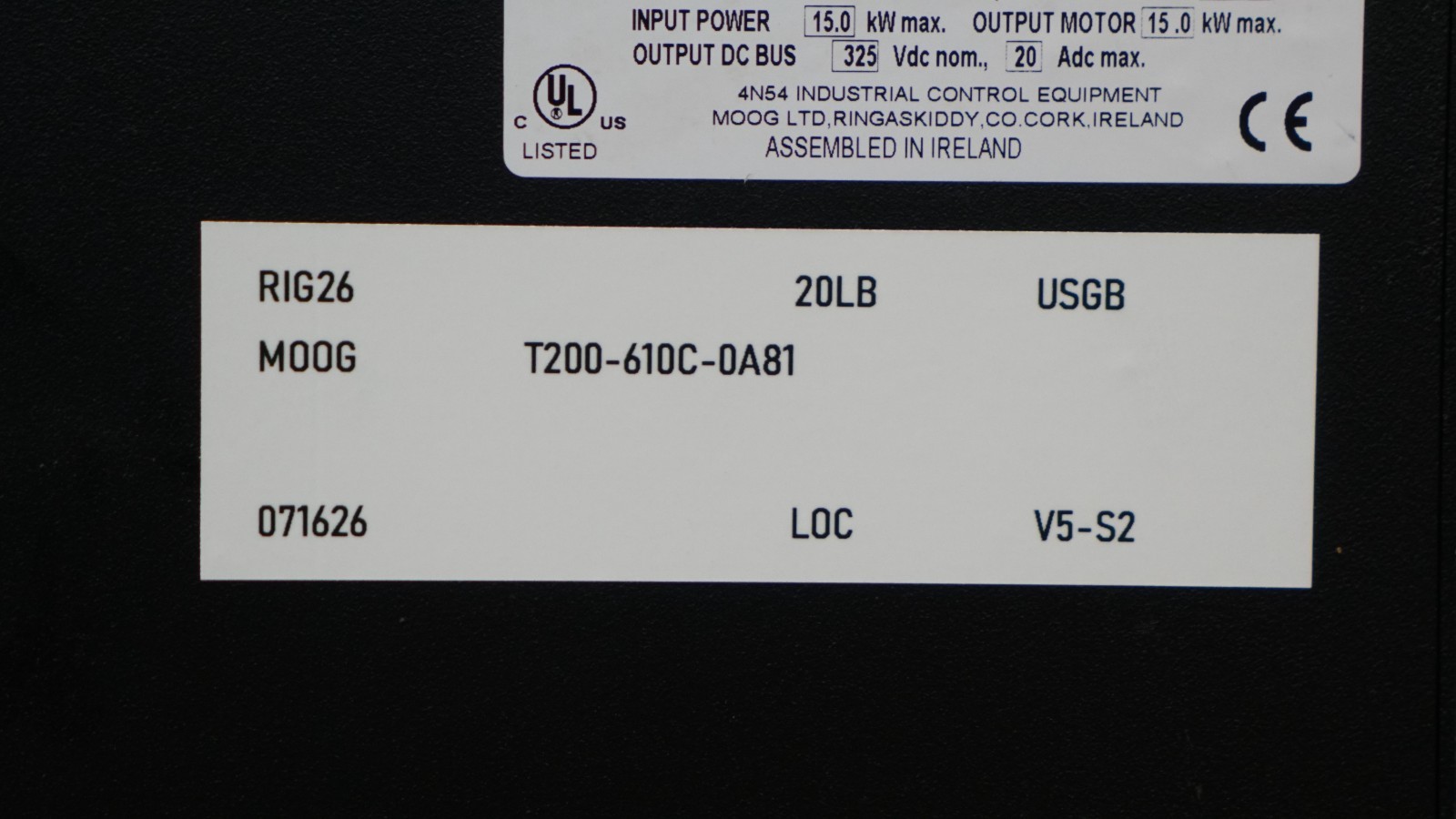MOOG T200-610C-0A81 Programmable Servo Drive, 15kW, 325 VDC