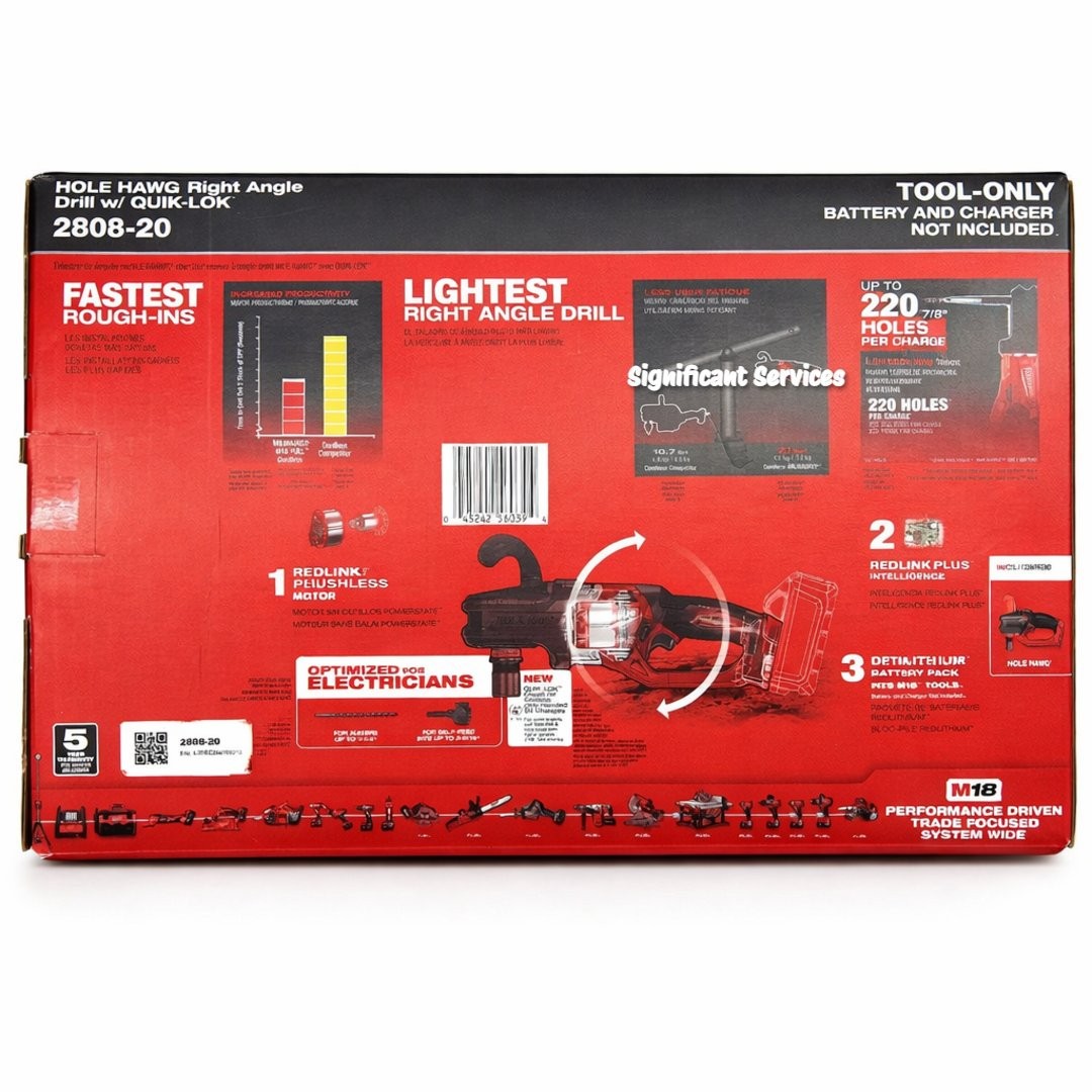 Milwaukee 2808-20 M18 18V FUEL Hole Hawg Right Angle Drill with Quick-Lok