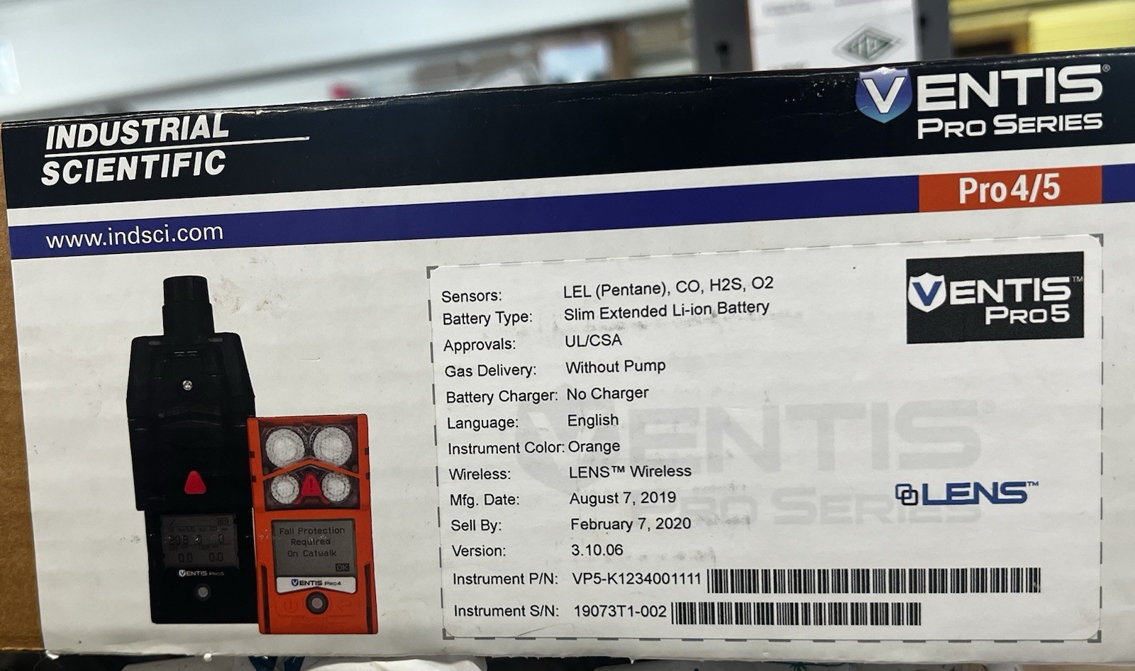 INDUSTRIAL SCIENTIFIC VP5-KJ4Y4101101 Ventis Pro5 Multi-Gas Detector, IP68,