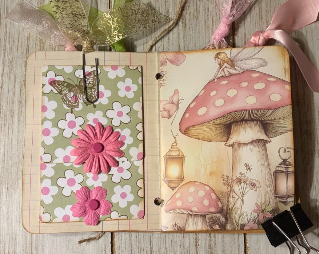 Junk Journal Handmade Booklet Book Vintage «Pink Fairies» Pockets, Ephemera
