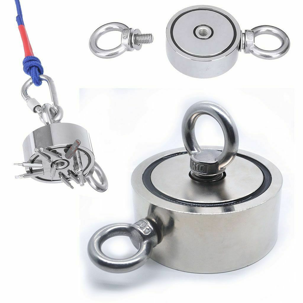 Fishing Magnet Kit Up to 1800 Lbs Pull Force Strong Neodymium + Rope + Carabiner