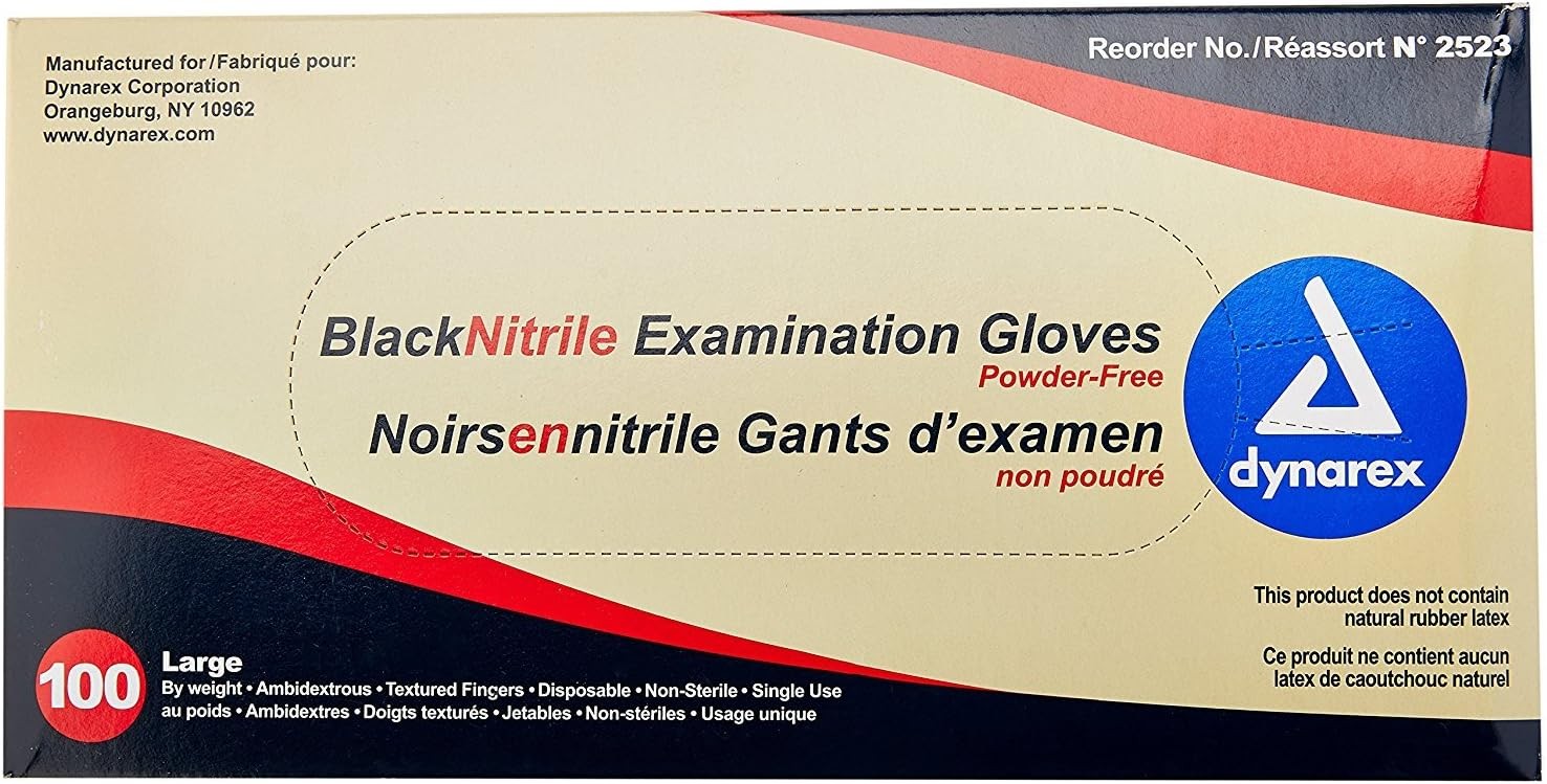 Safe-Touch Black Nitrile Exam Gloves, Powder-Free, Large, 1 Box of 100 Gloves,