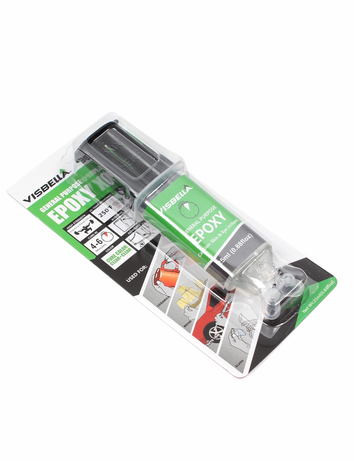 Visbella Plastic Quick Setting Epoxy Syringe Bonder Repair Glue (Clear) 0.88oz