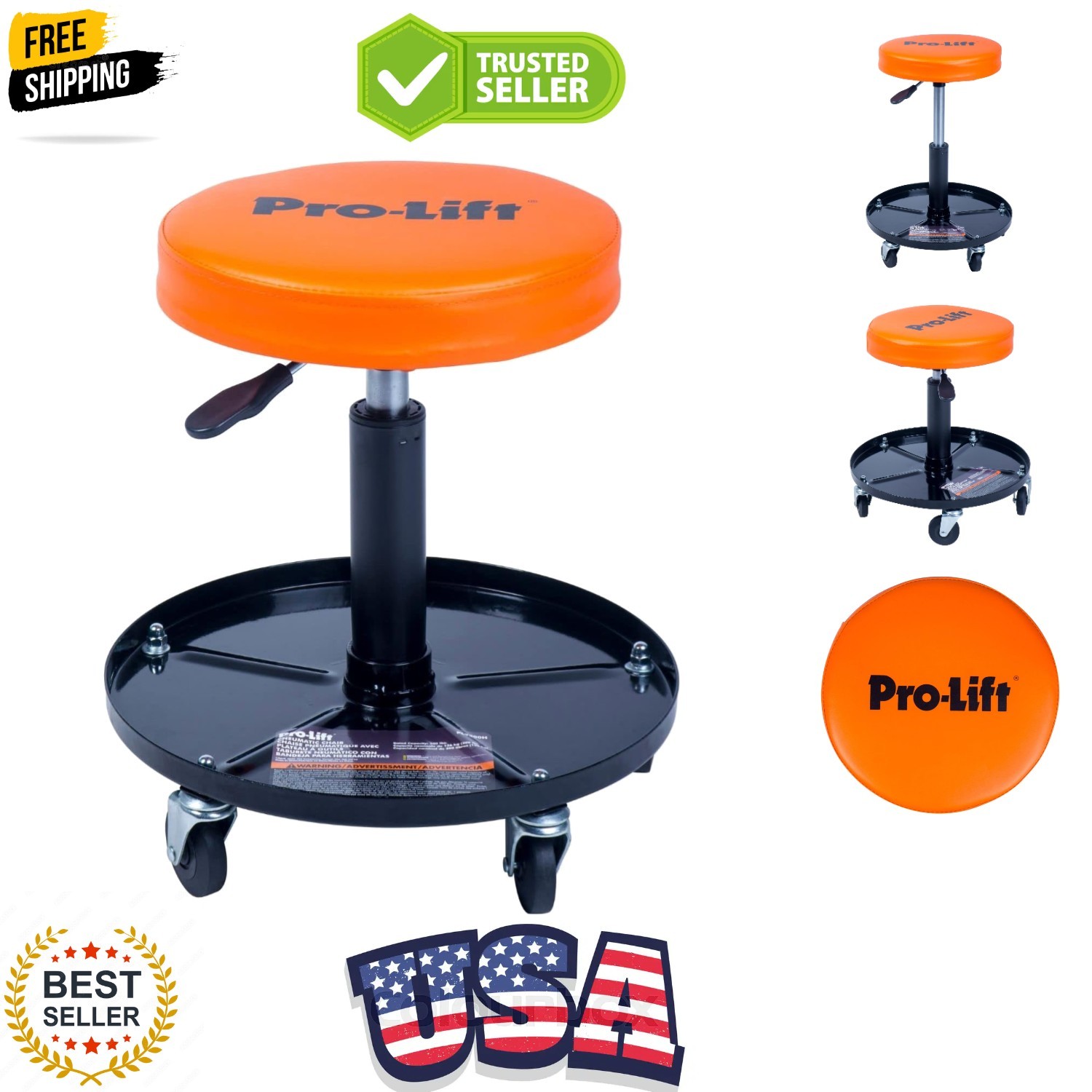 PL9300H Pneumatic Chair with 300 lbs Capacity – Black/Orange