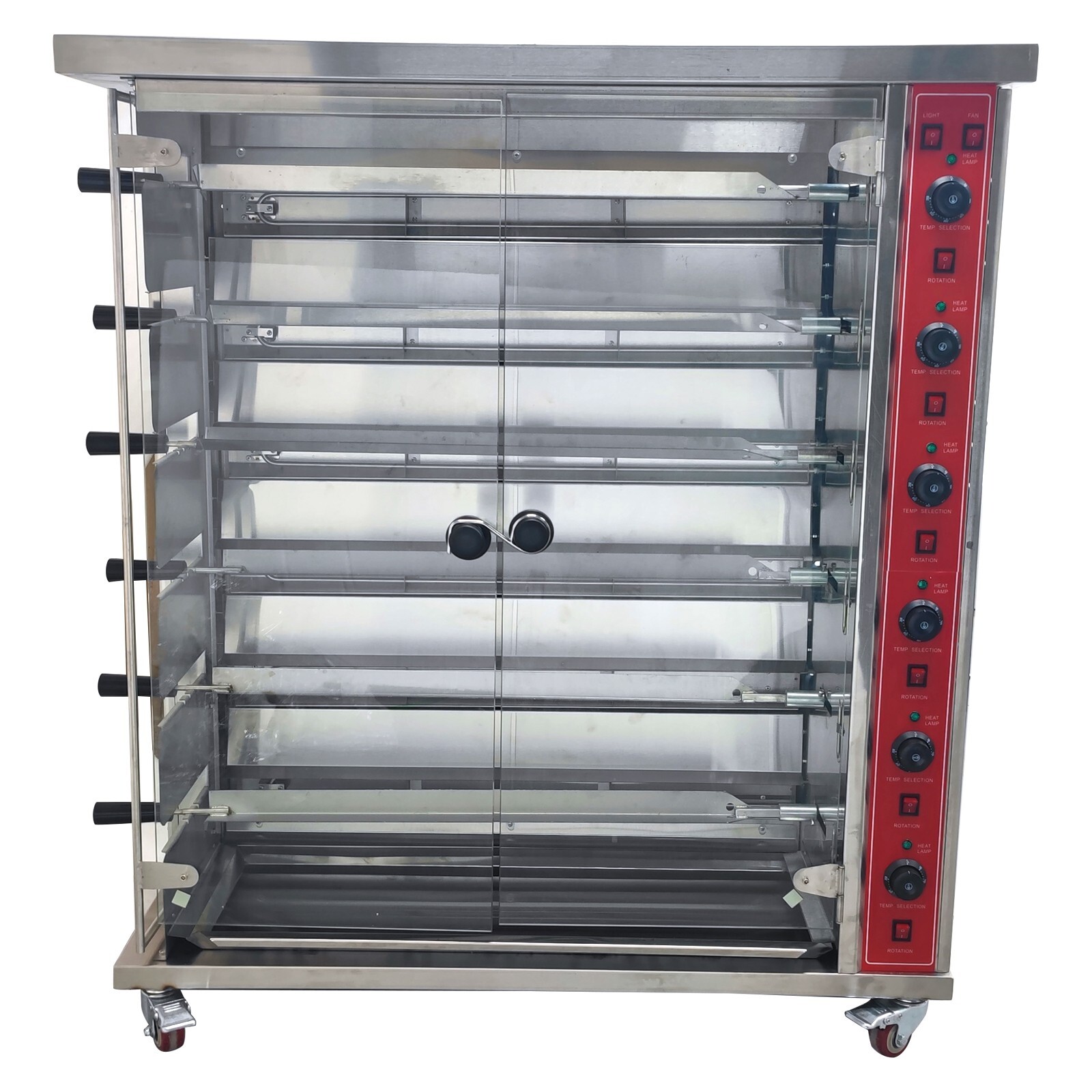 220V 6-Roll Electric Chicken Rotisserie Machine 122-572°F Automatic Roaster Oven