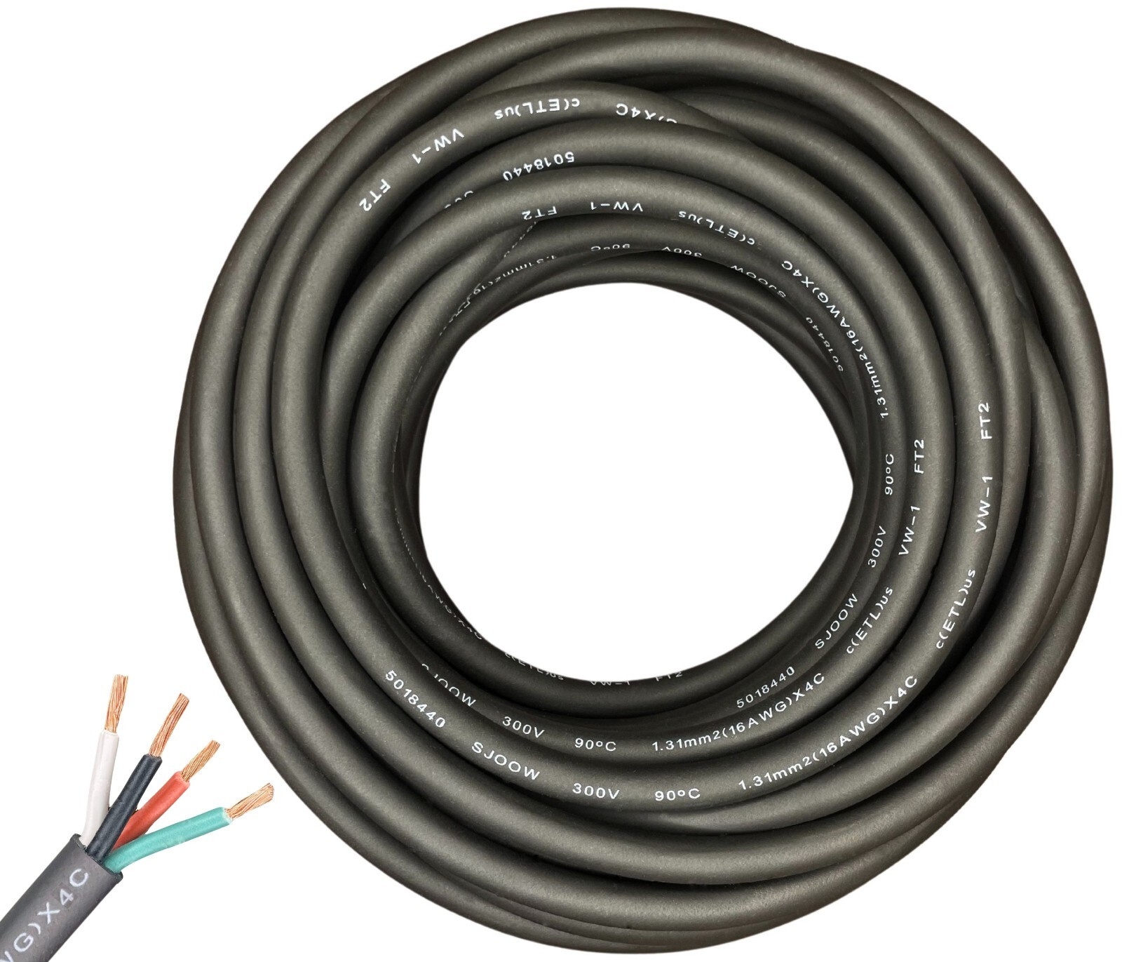 WindyNation 2-DAY SHIPPING 16/4 SJOOW Cable 16 Gauge 4 Conductor 300V Cable Wire